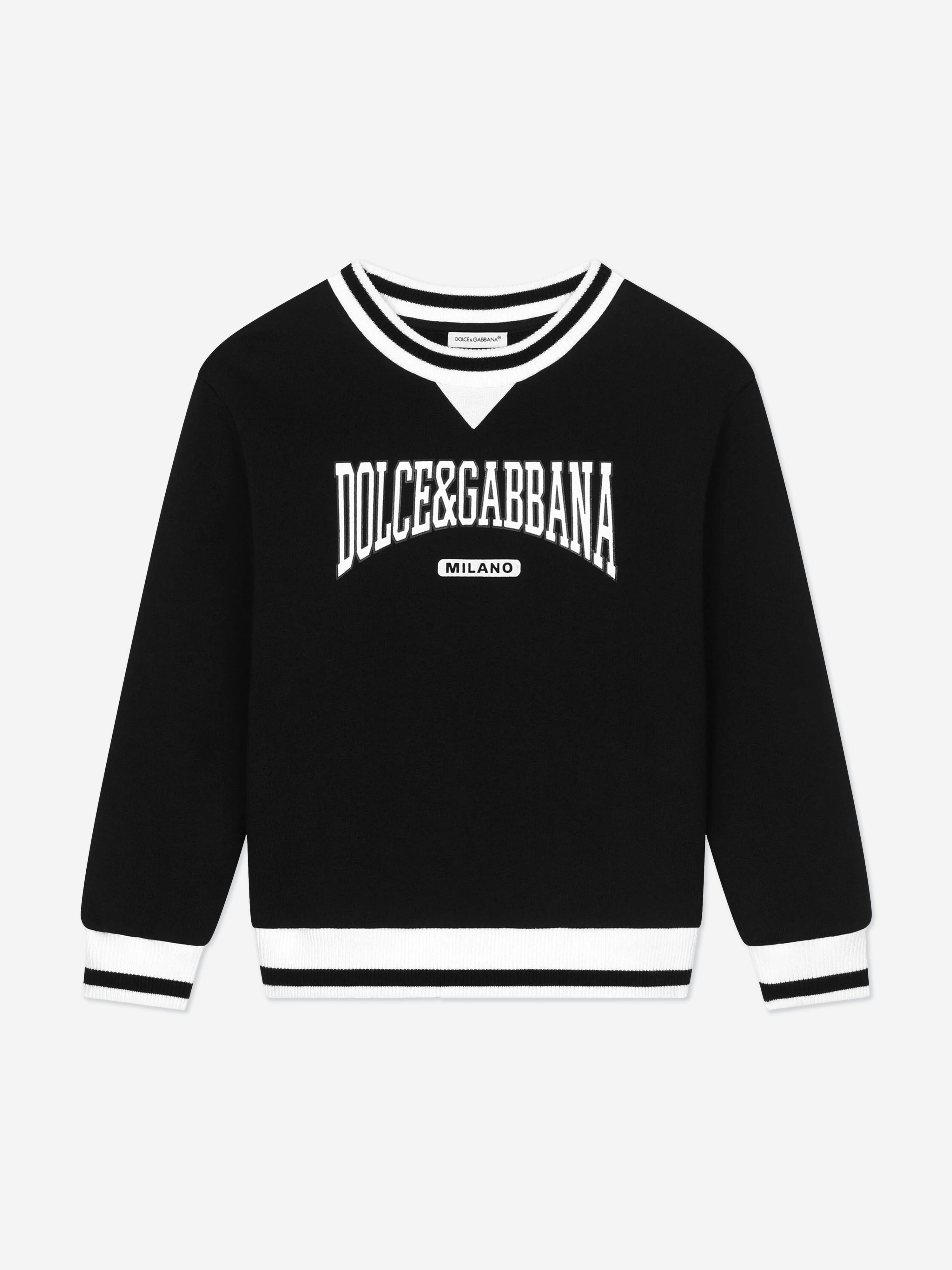 Dolce & Gabbana Boys Flocked Logo Sweatshirt in Black