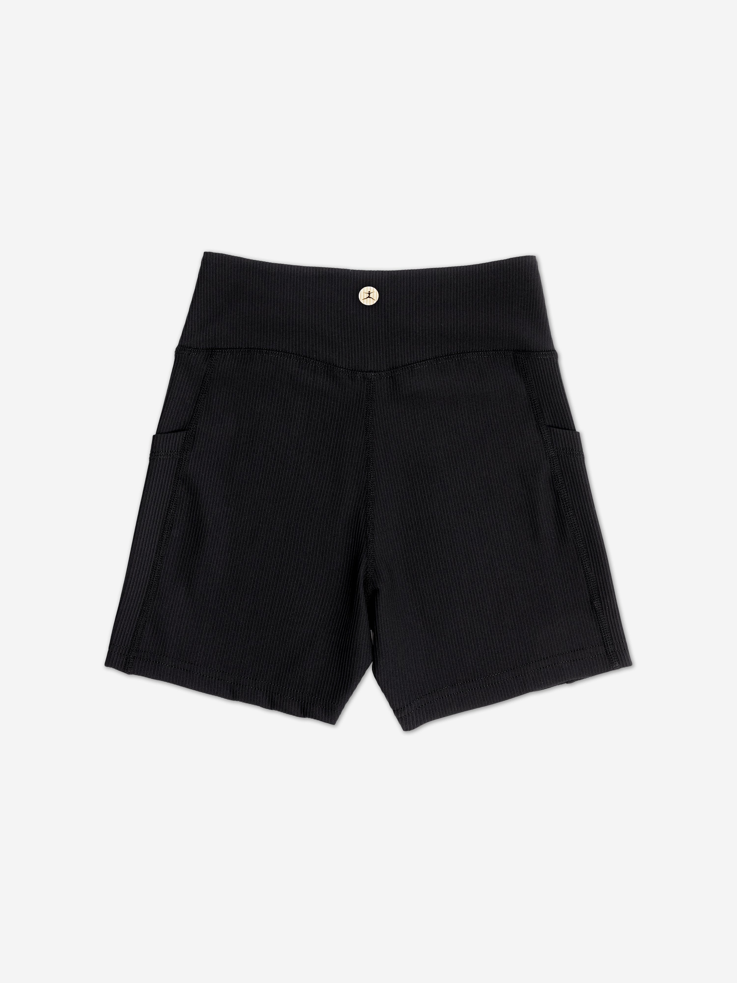 Danskin Girls Ribbed High Waist V Shape Waistband Shorts in Black