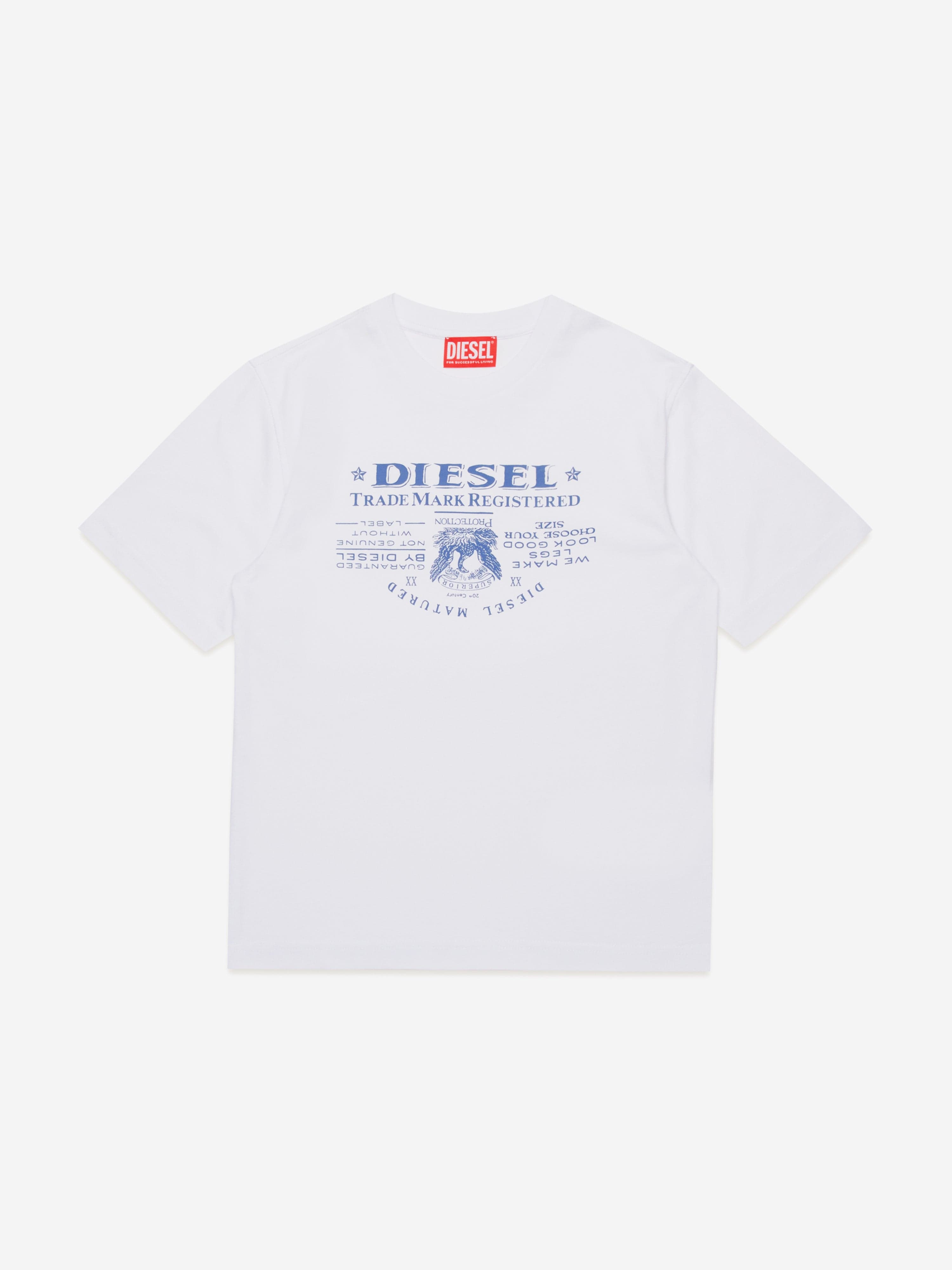 Diesel Boys Logo Print T-Shirt in White