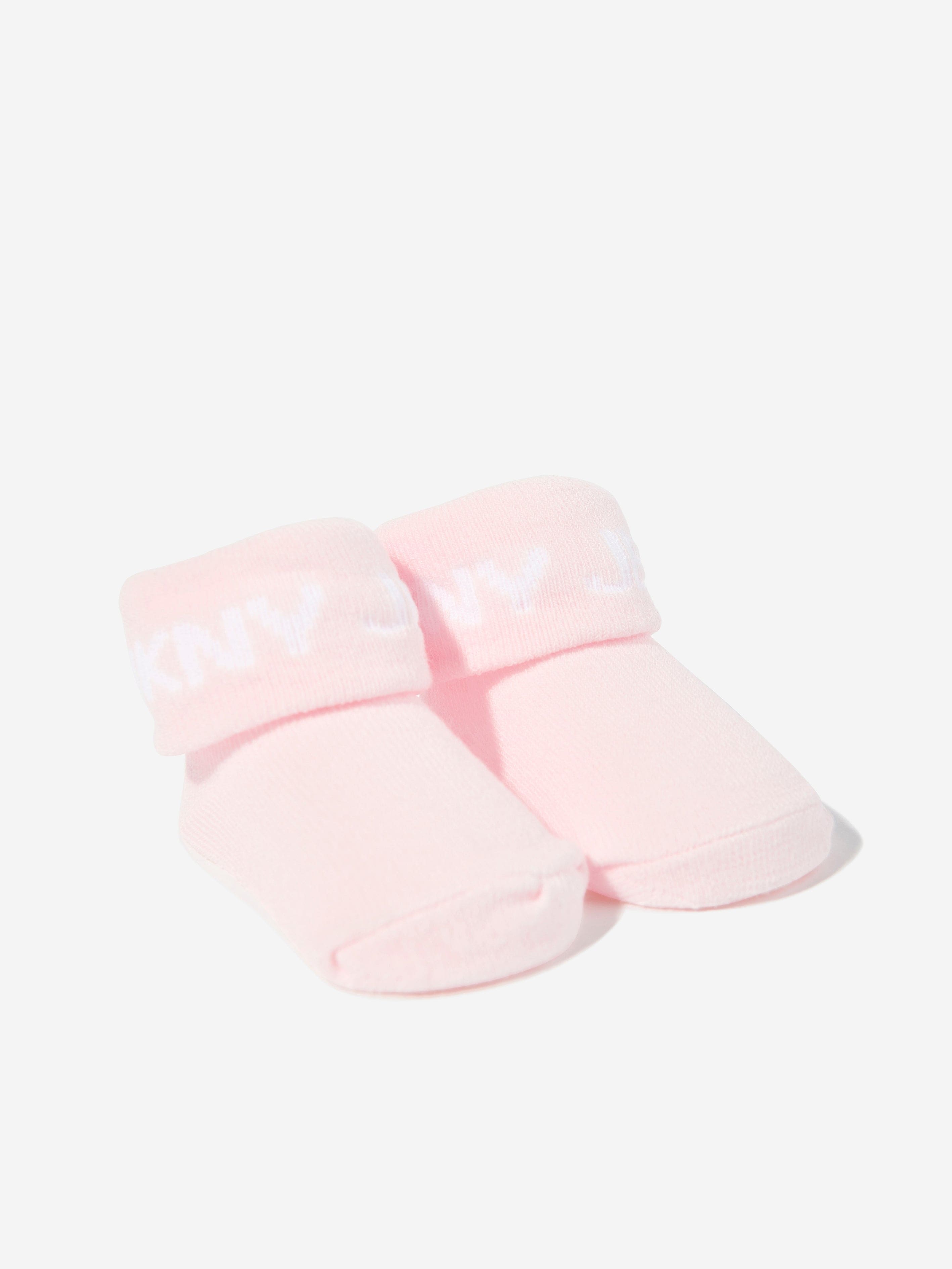 DKNY Baby Girls Pom Pom Knitted Hat and Socks Set in Pink