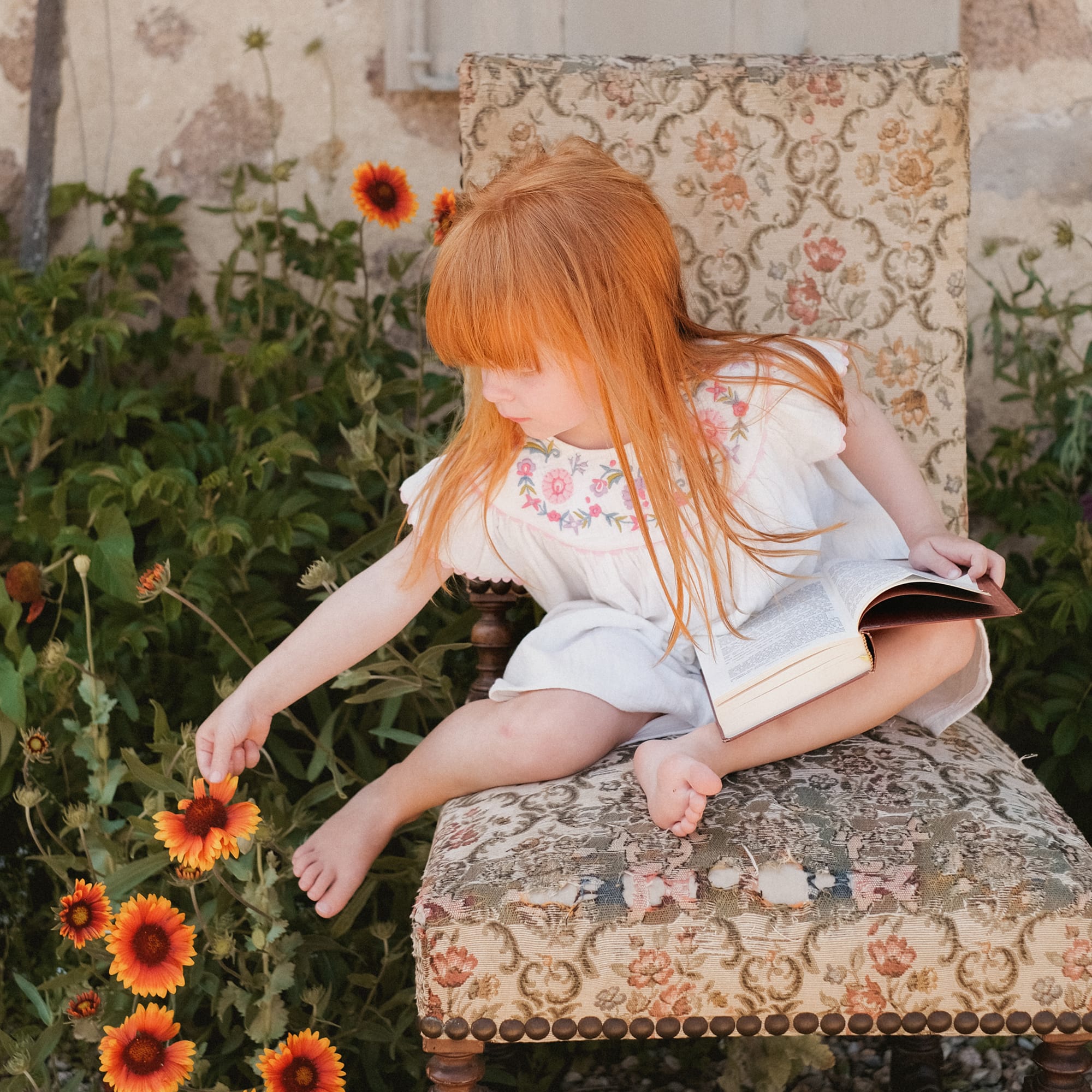 Girls White Embroidered Cotton Dress