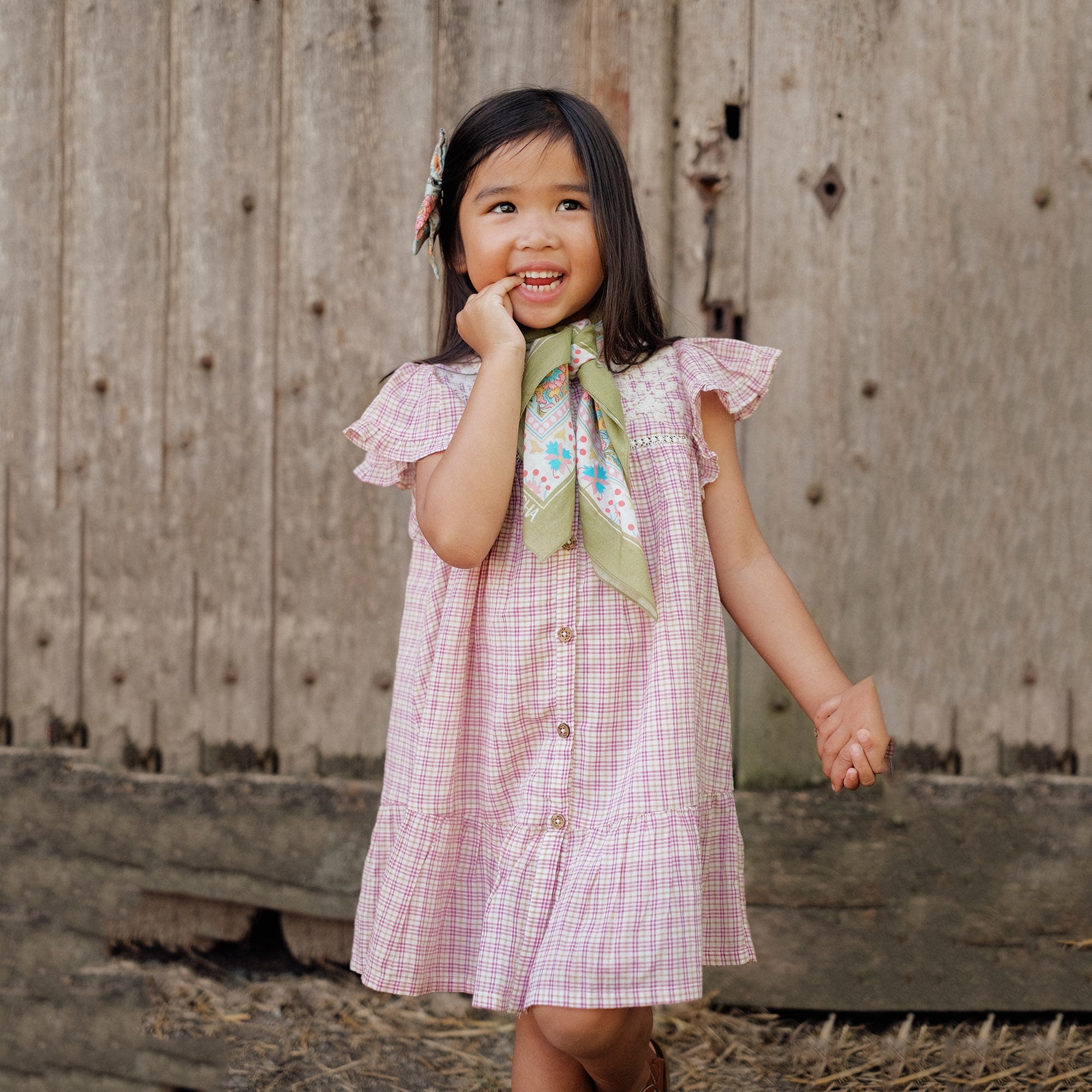 Girls Pink Check Cotton Dress