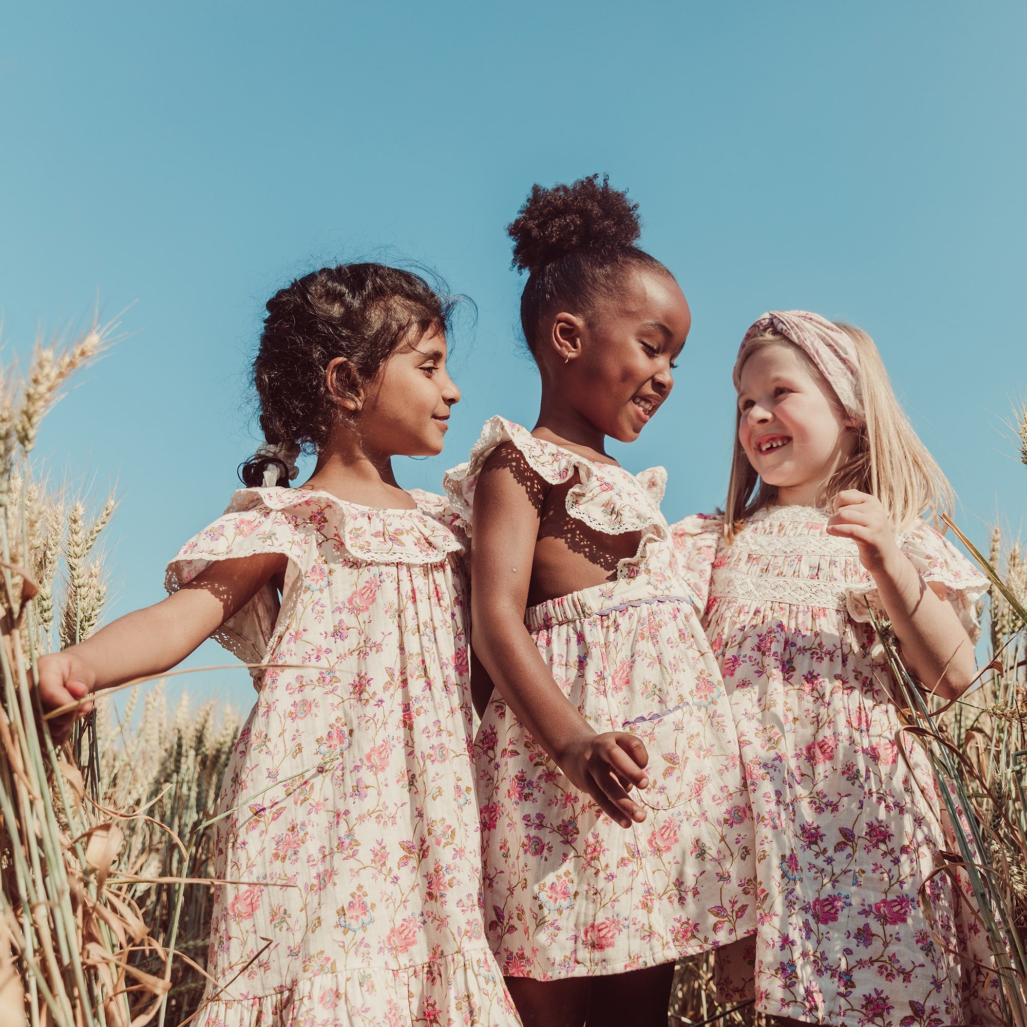Girls Pink Floral Ruffled Cotton Dress
