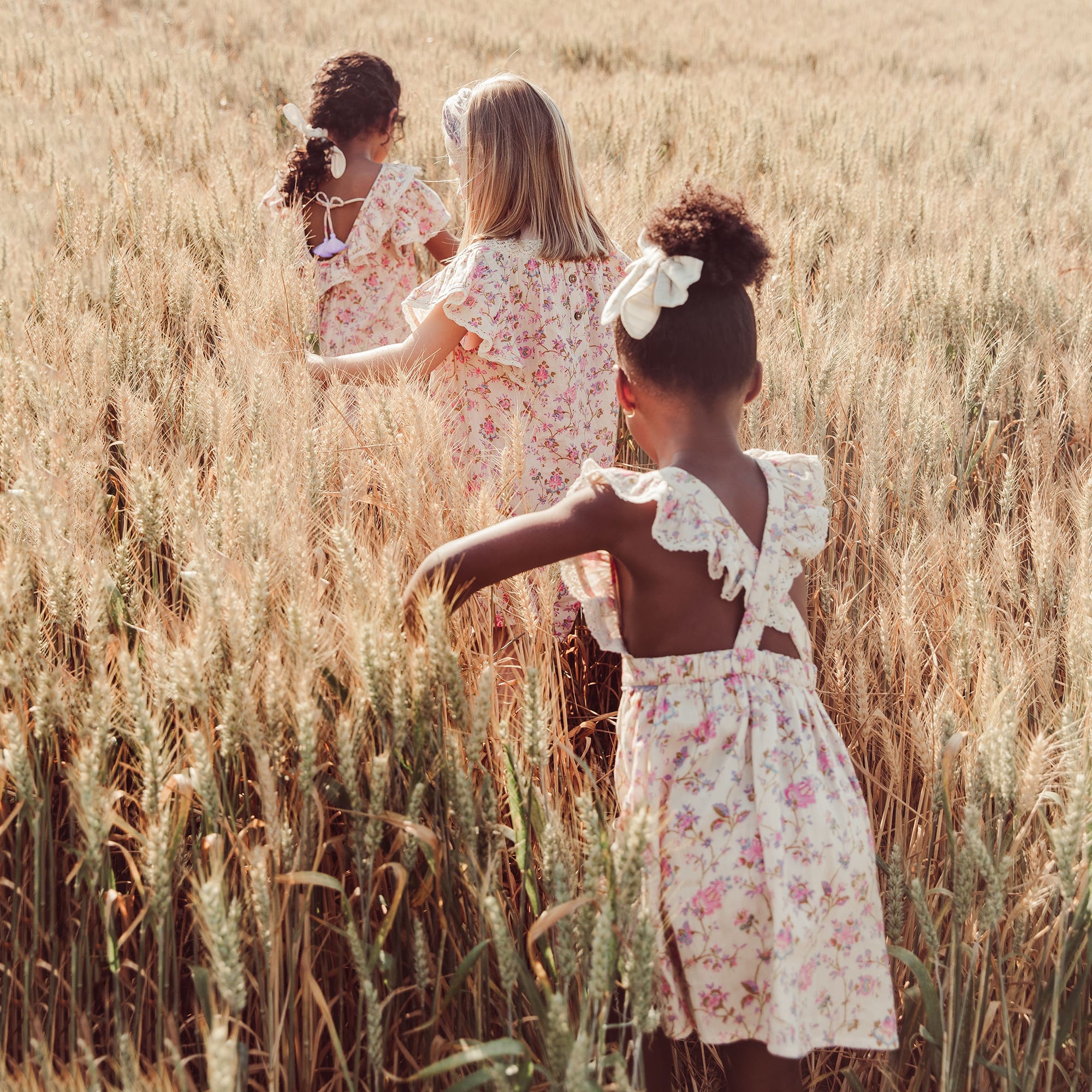 Girls Pink Floral Ruffled Cotton Dress