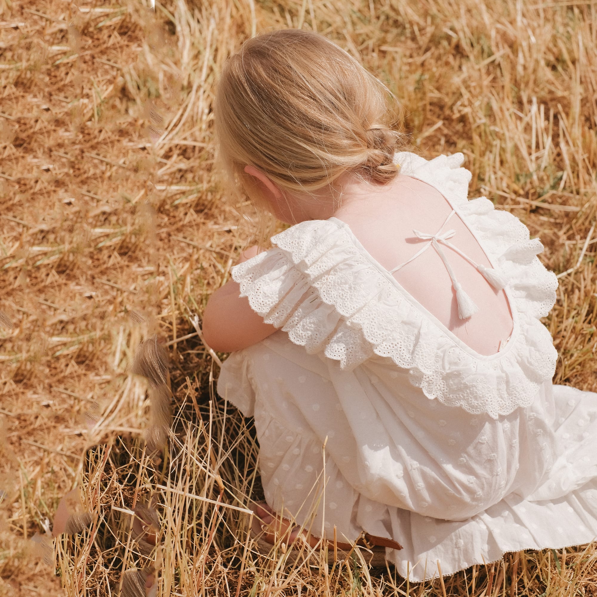 Girls White Ruffled Cotton Dress