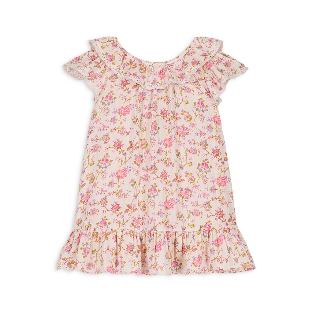 Girls Pink Floral Ruffled Cotton Dress