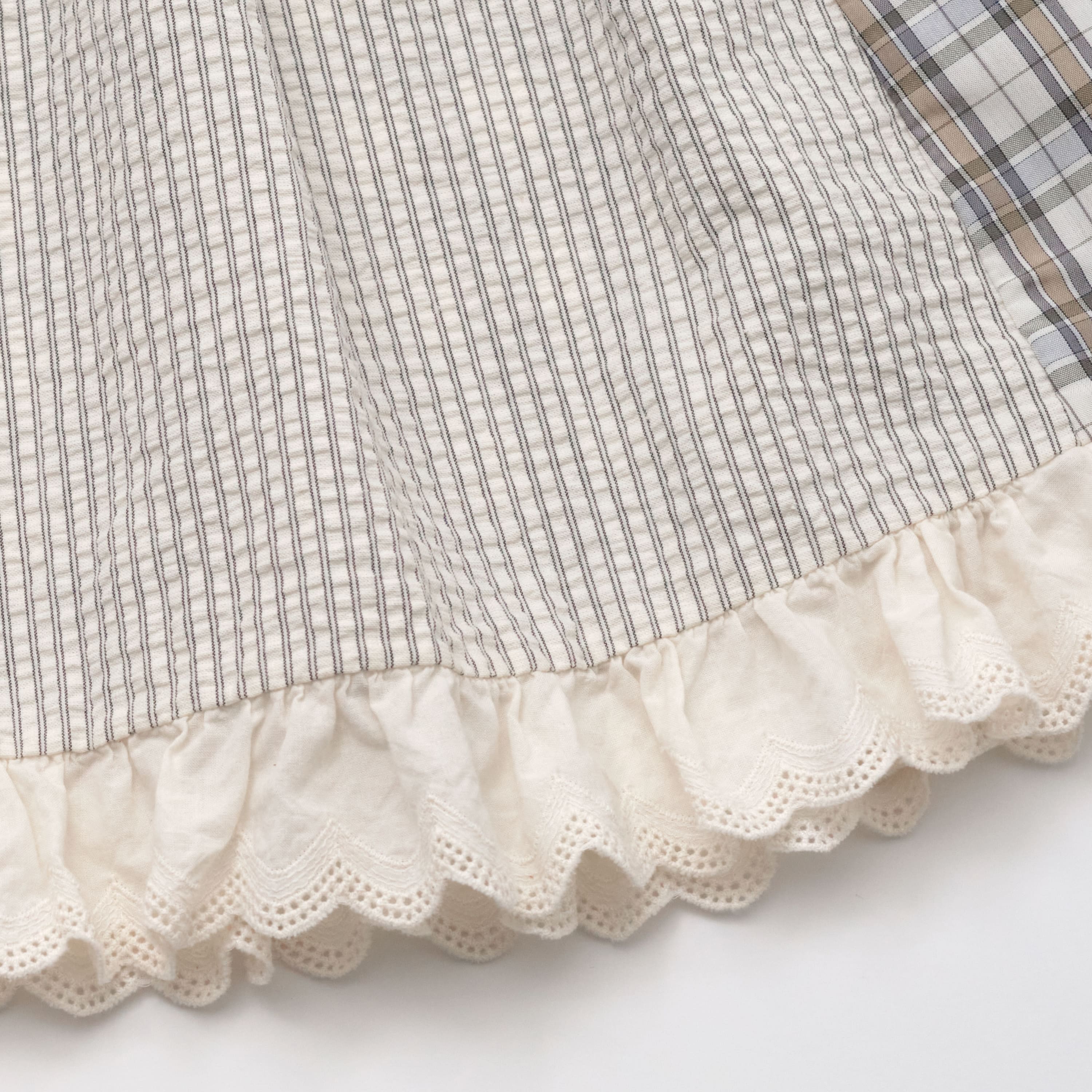 Girls Brown Check Splicing Skirt