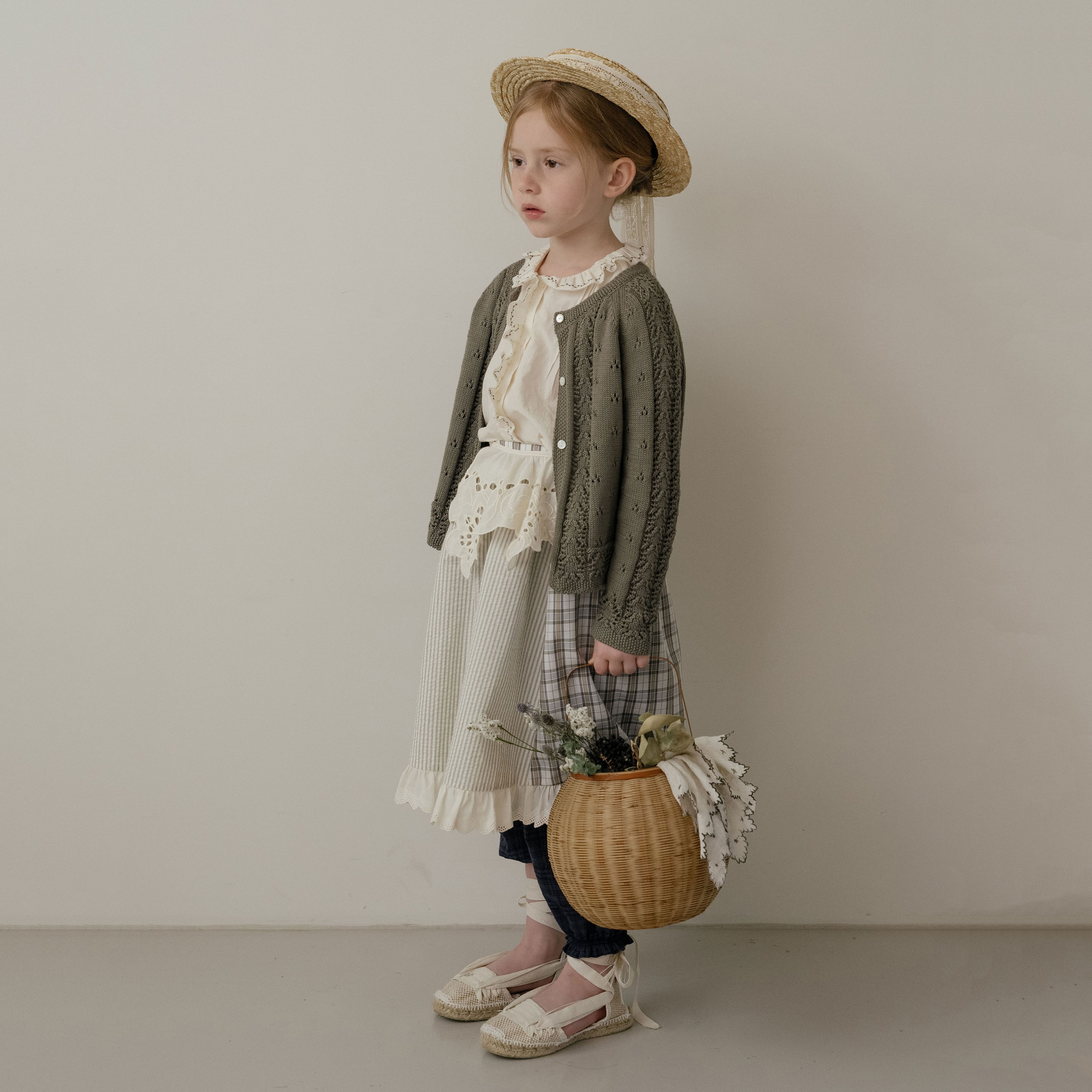Girls Brown Check Splicing Skirt