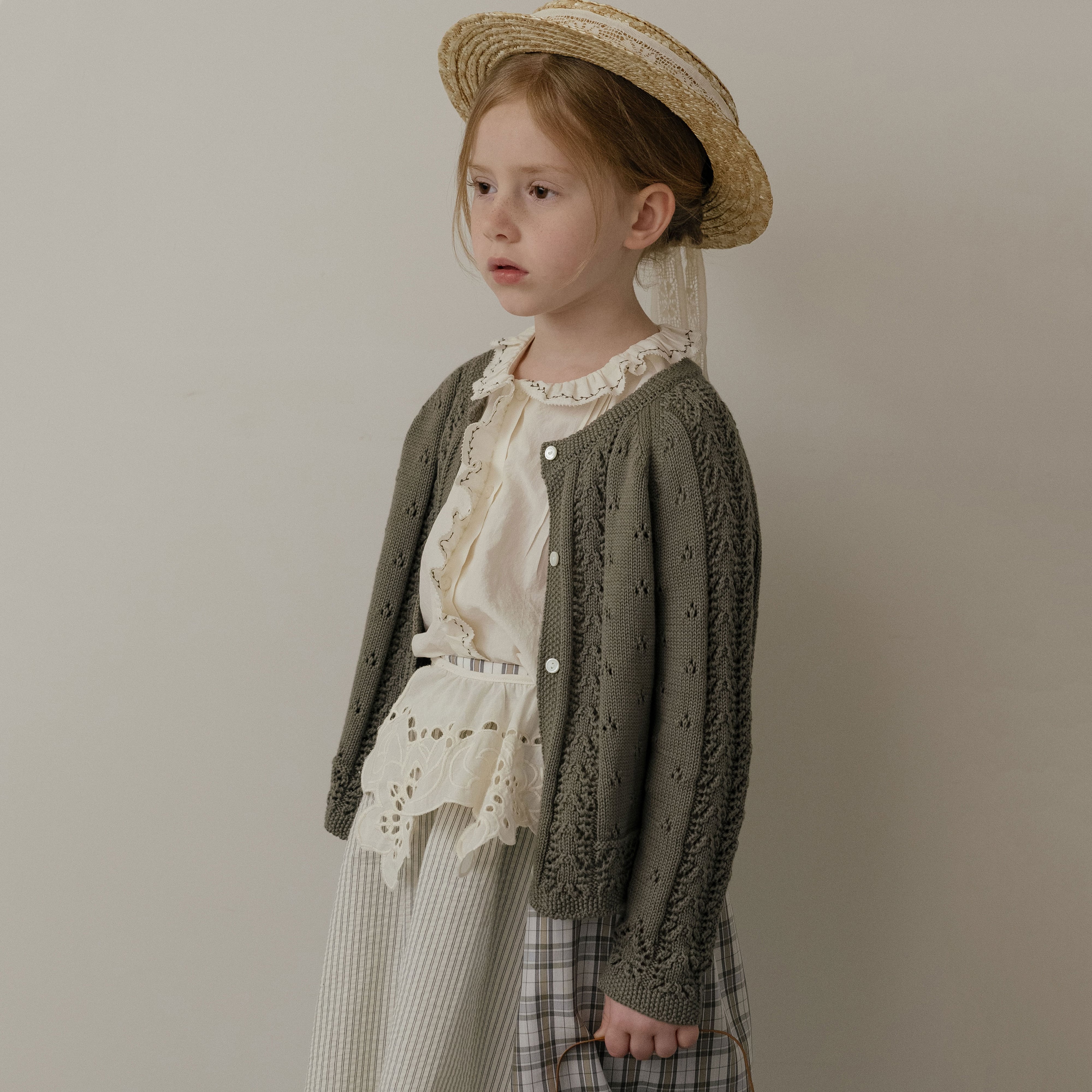 Girls Brown Check Splicing Skirt