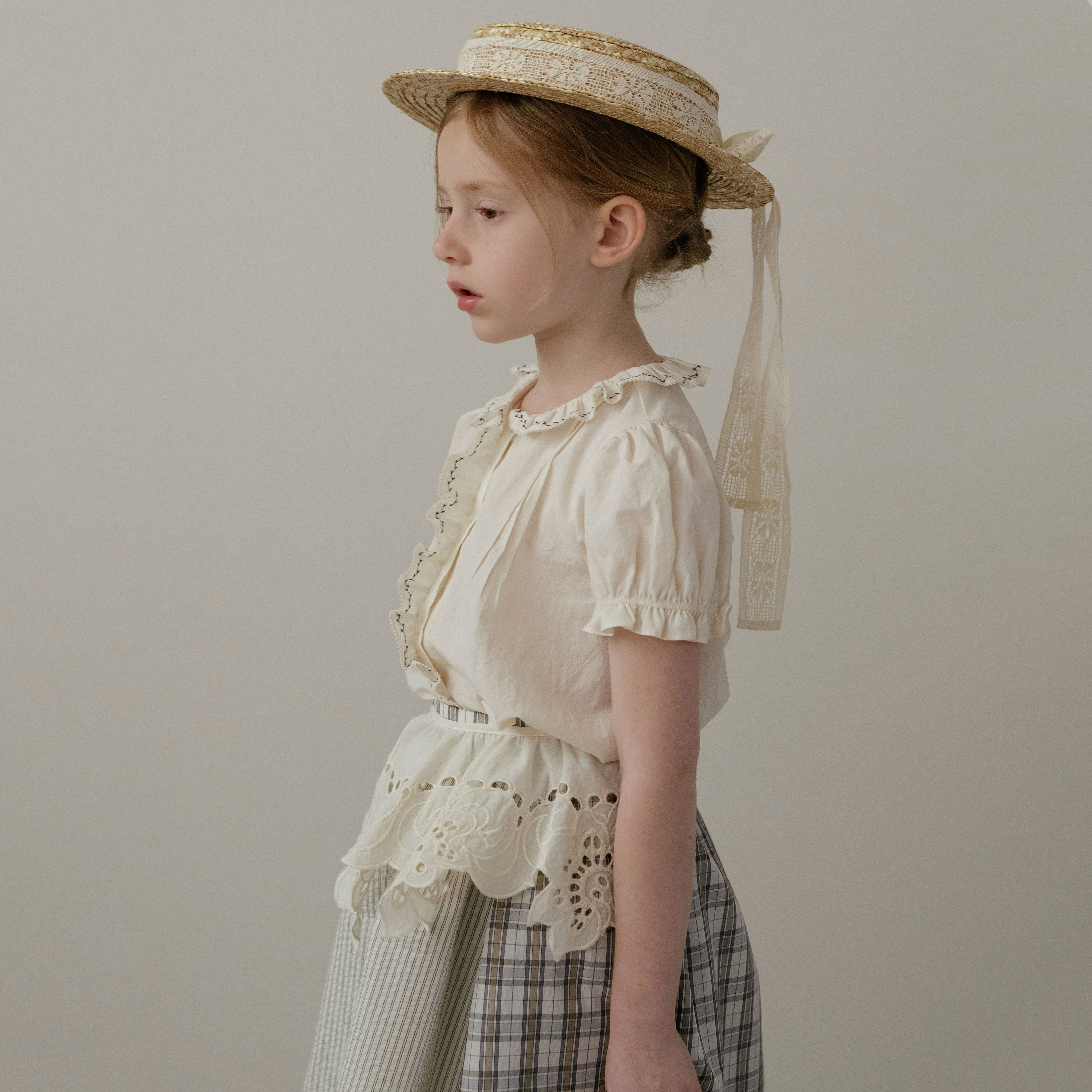 Girls Brown Check Splicing Skirt