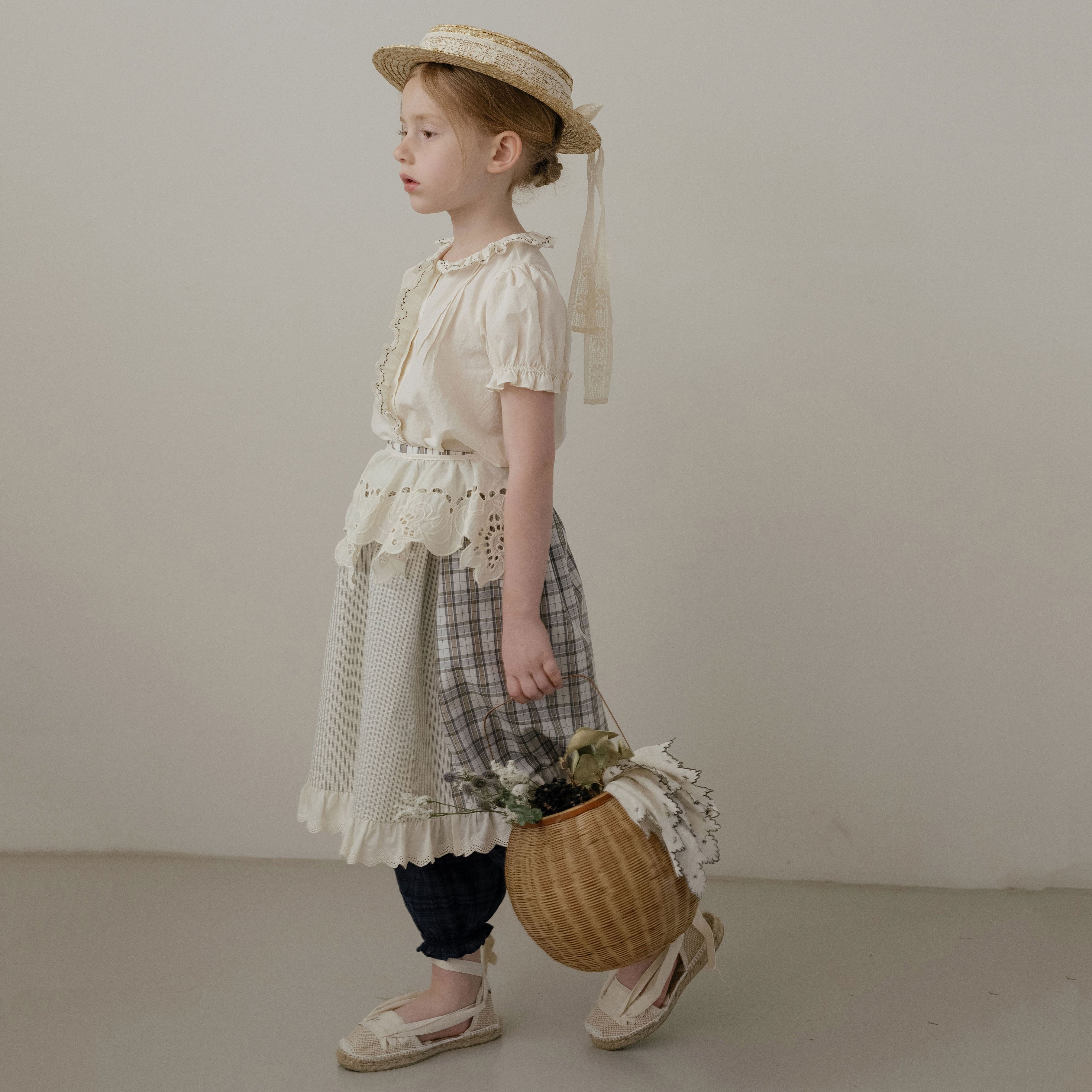 Girls Brown Check Splicing Skirt