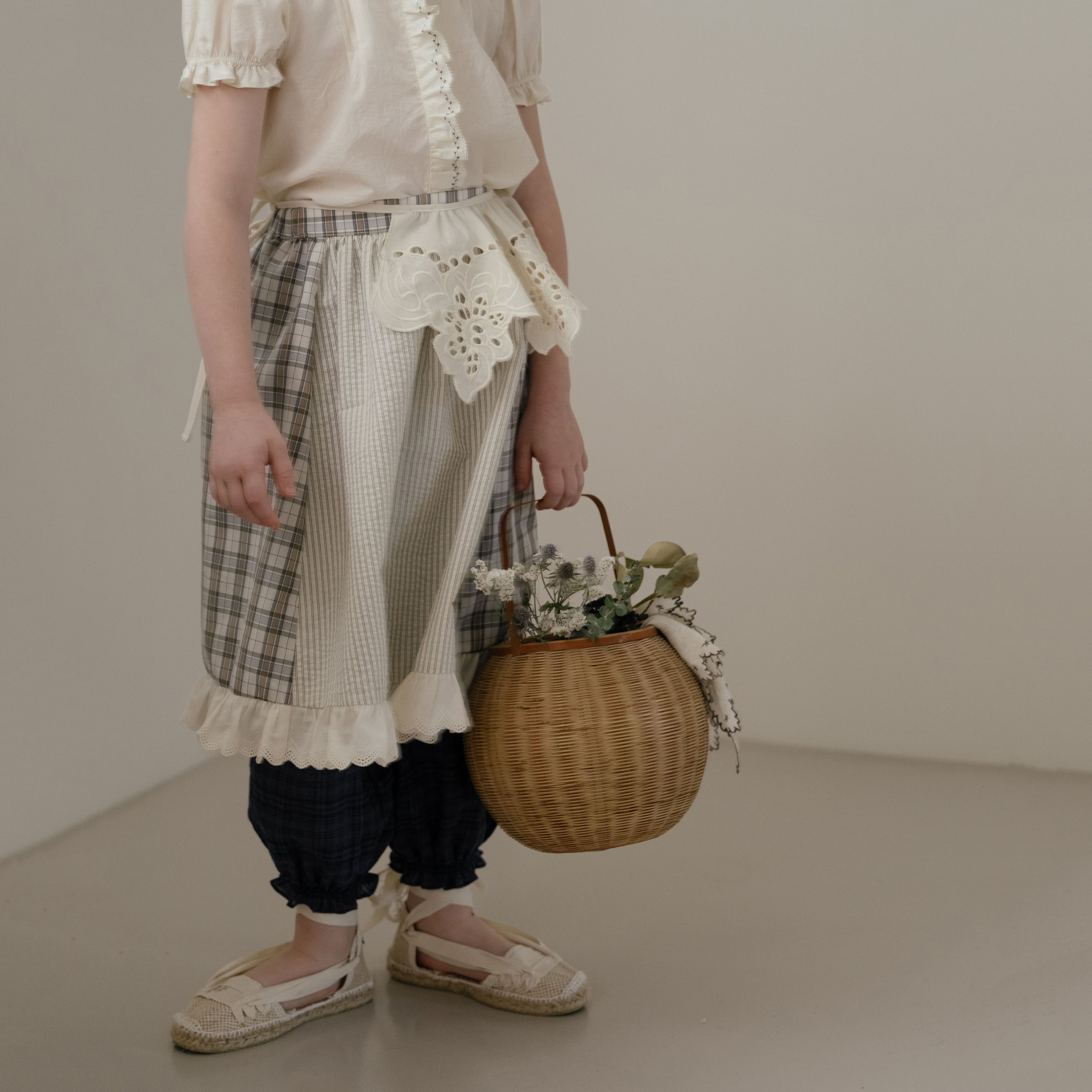 Girls Brown Check Splicing Skirt