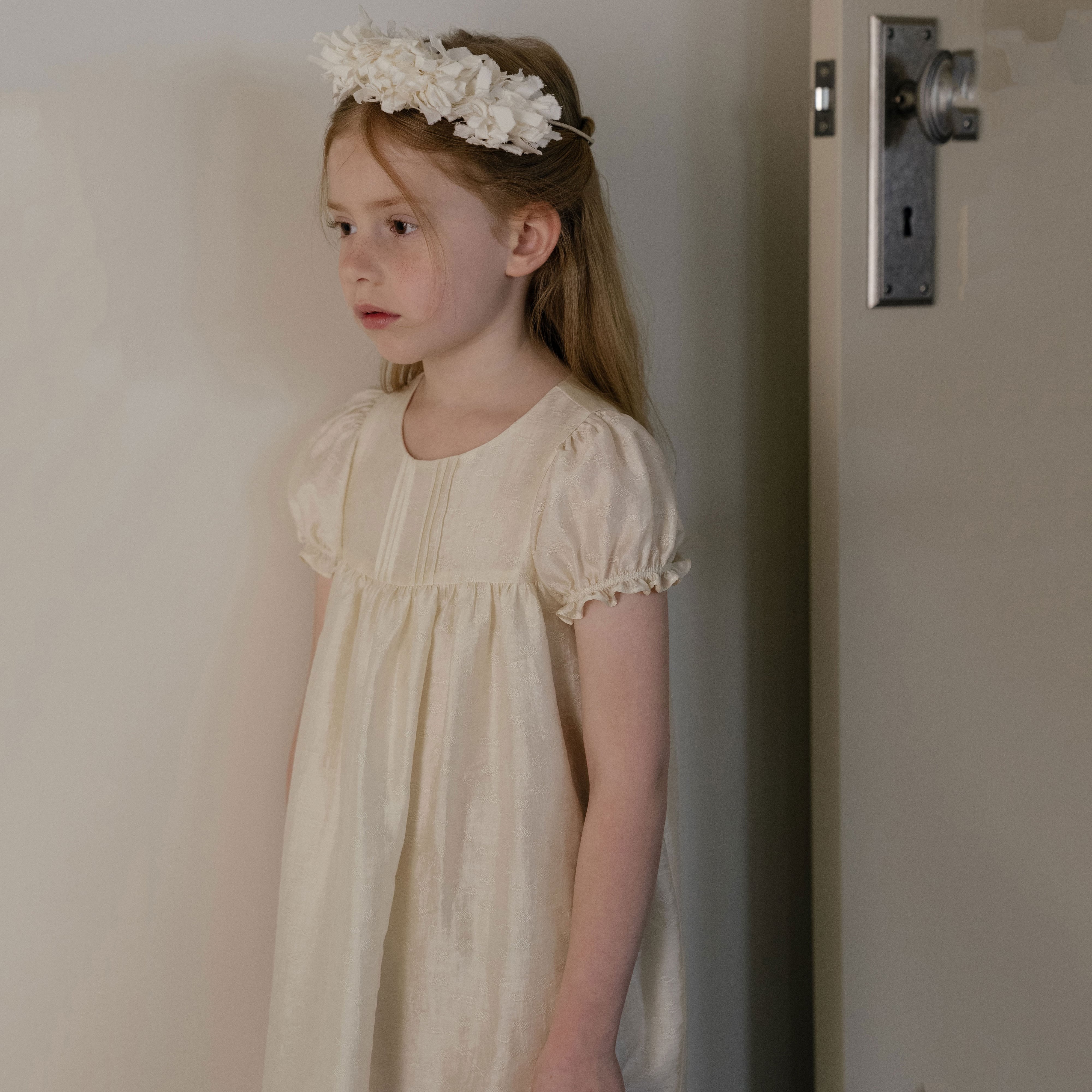 Girls Beige Jacquard Dress