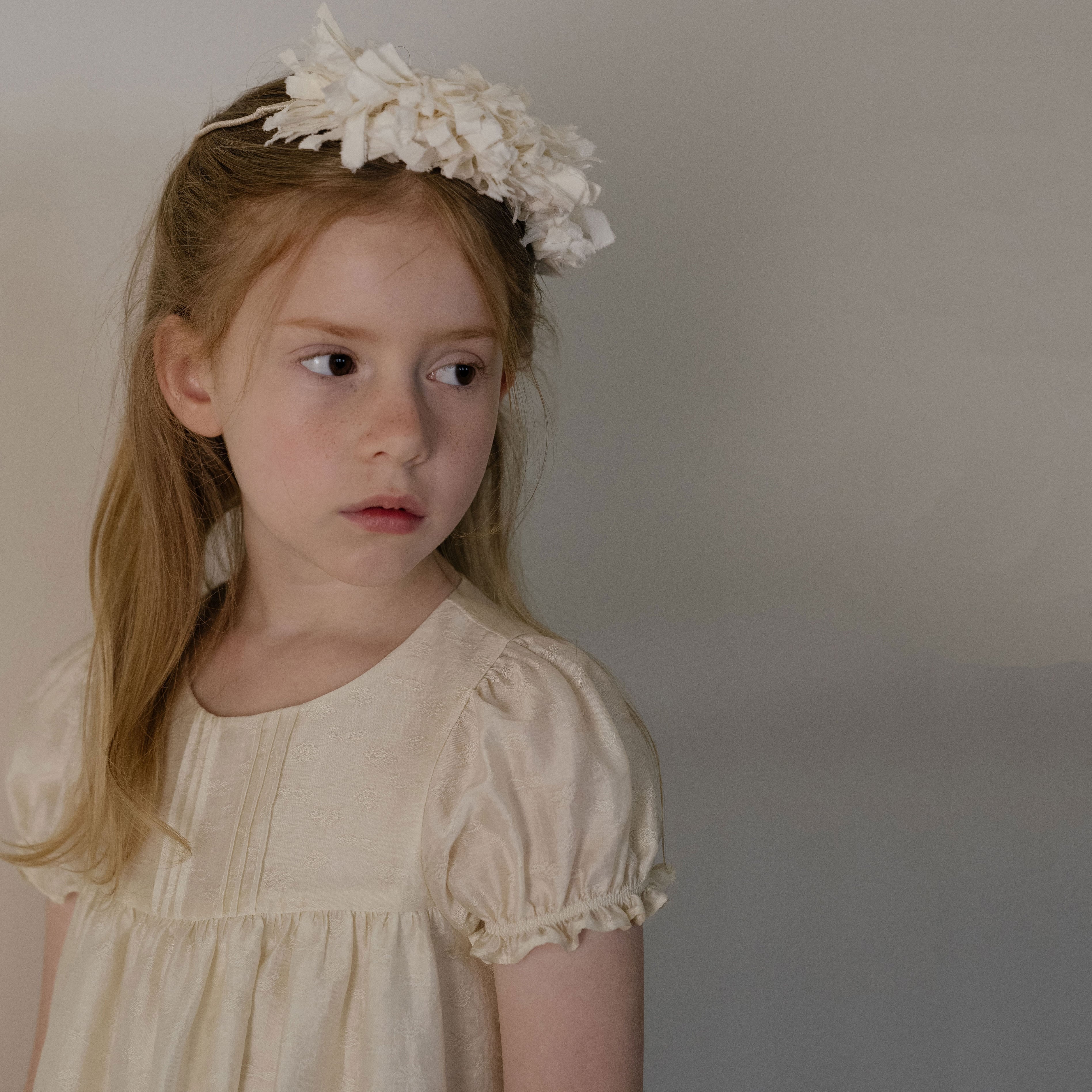 Girls Beige Jacquard Dress