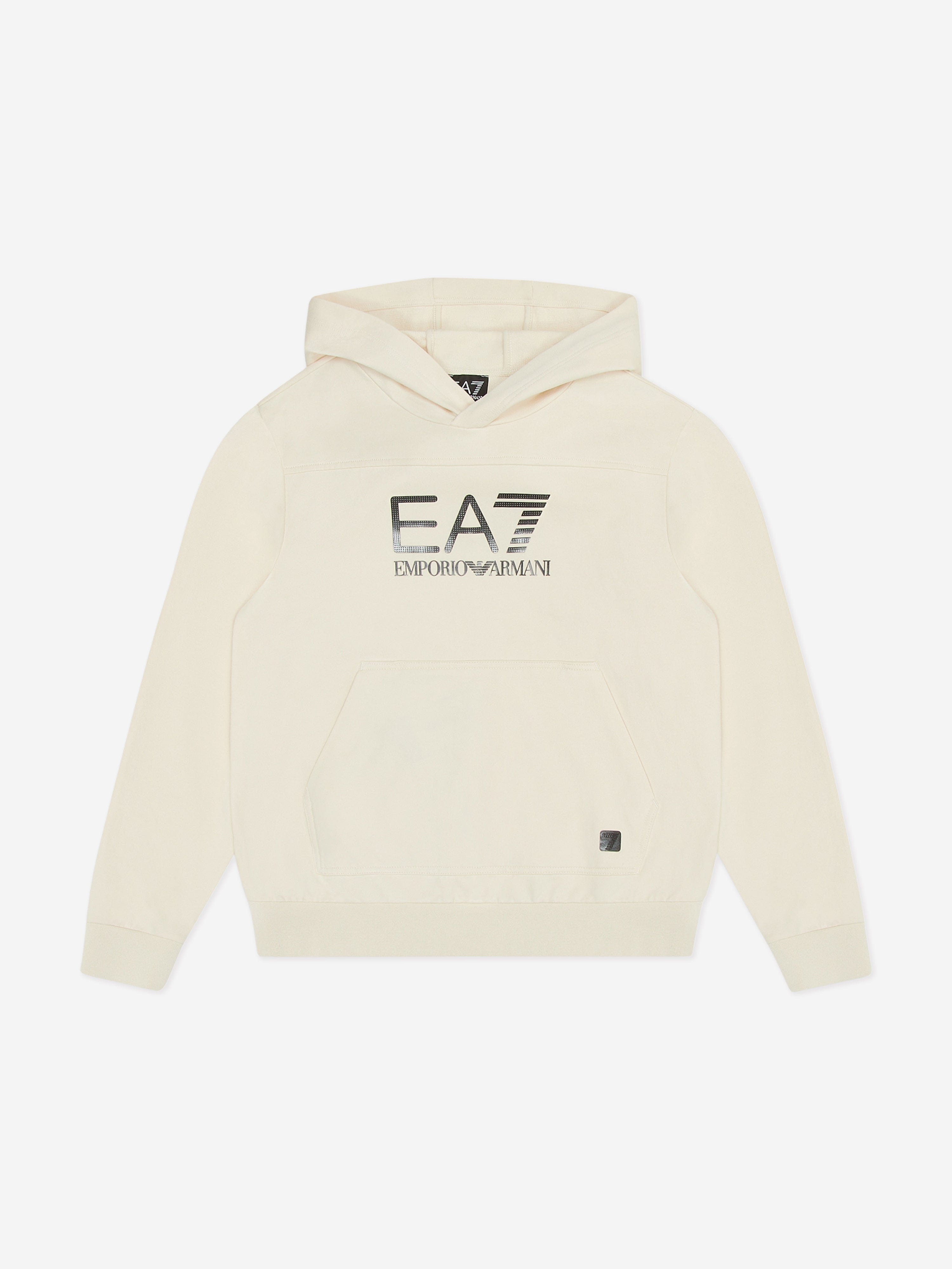 EA7 Emporio Armani Boys Logo Hoodie in Beige