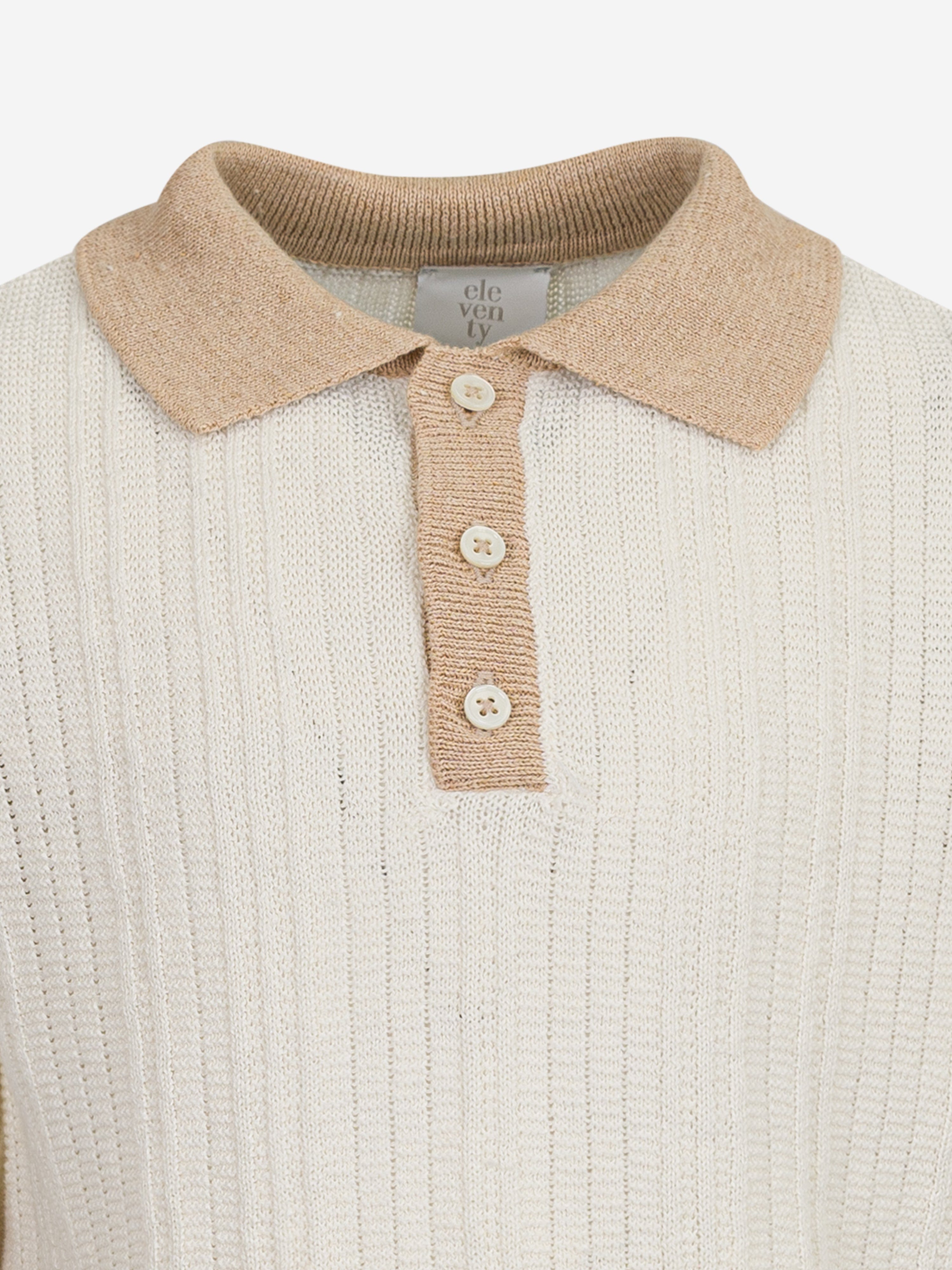 Boys Linen Knitted Polo Shirt in Ivory