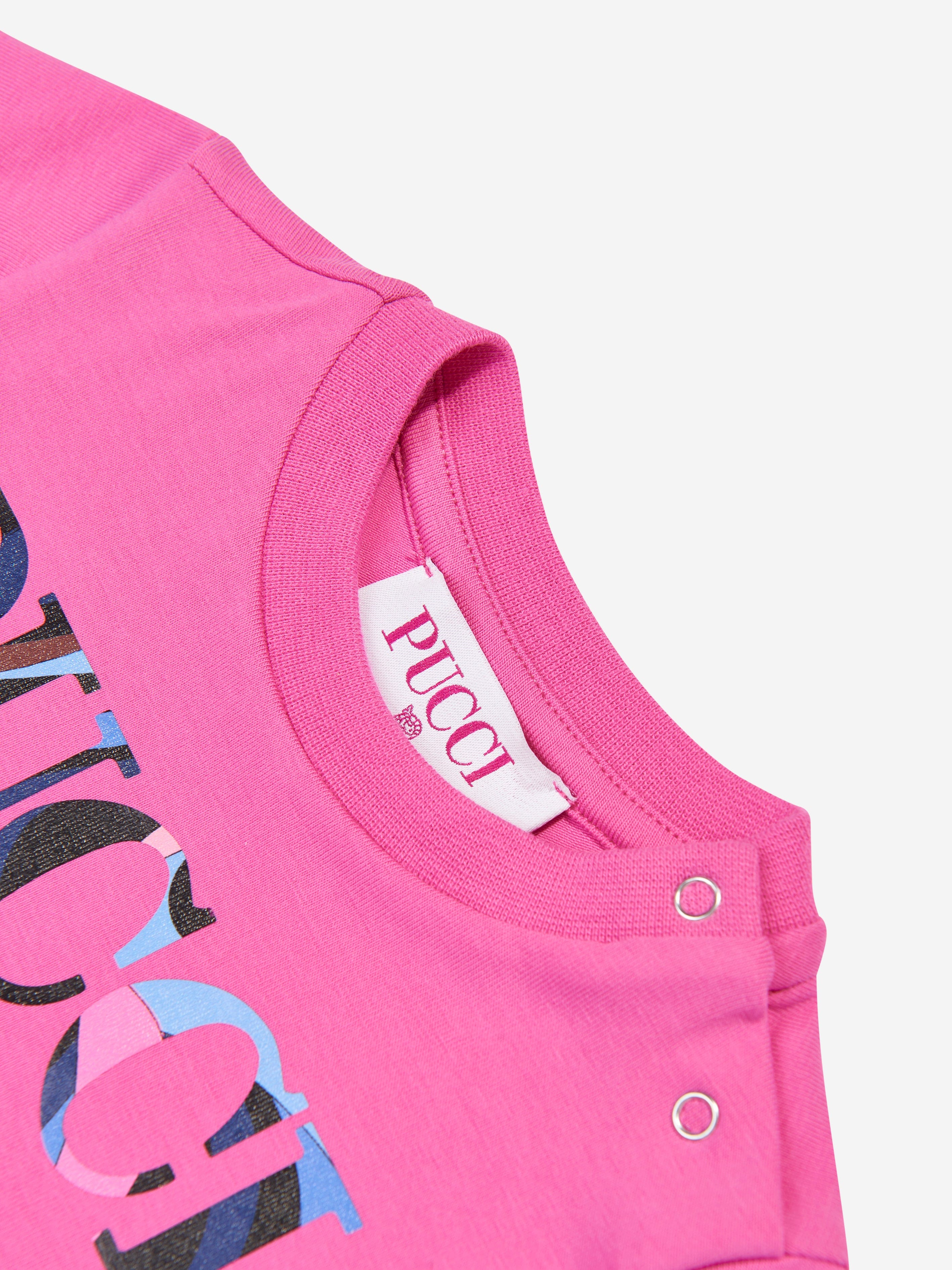 Pucci Baby Girls Logo Print T-Shirt in Pink