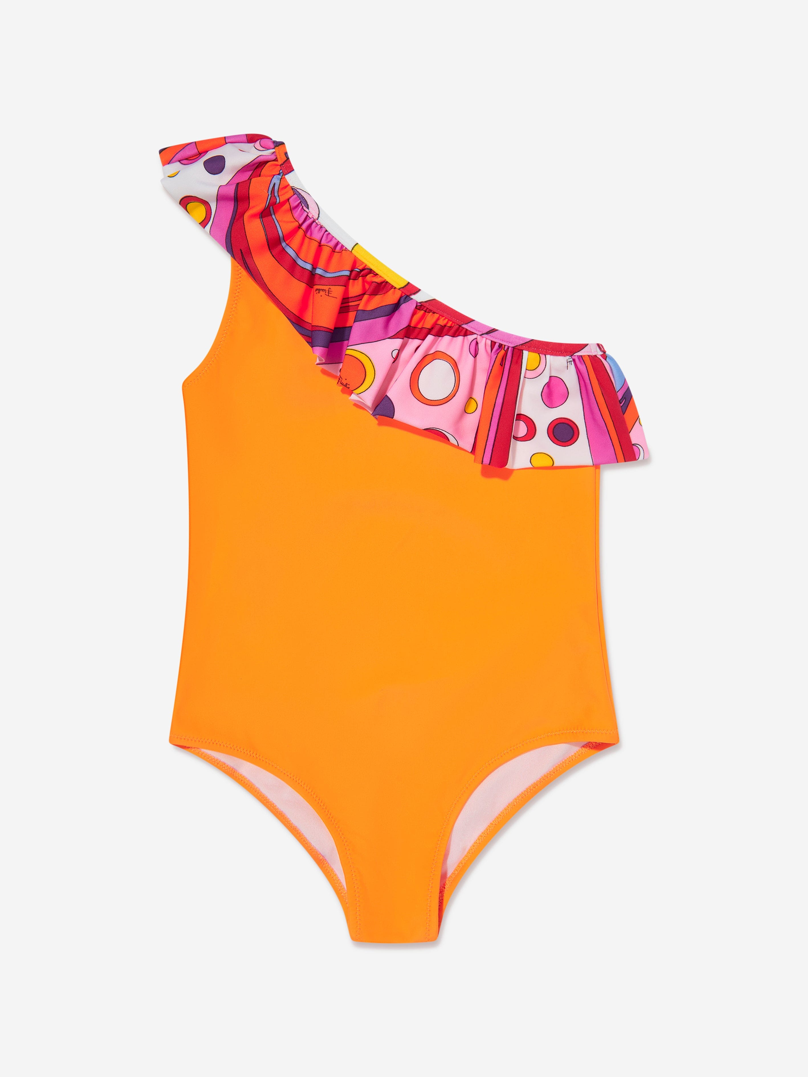 Girls One Shoulder Swimsuit in Orange
