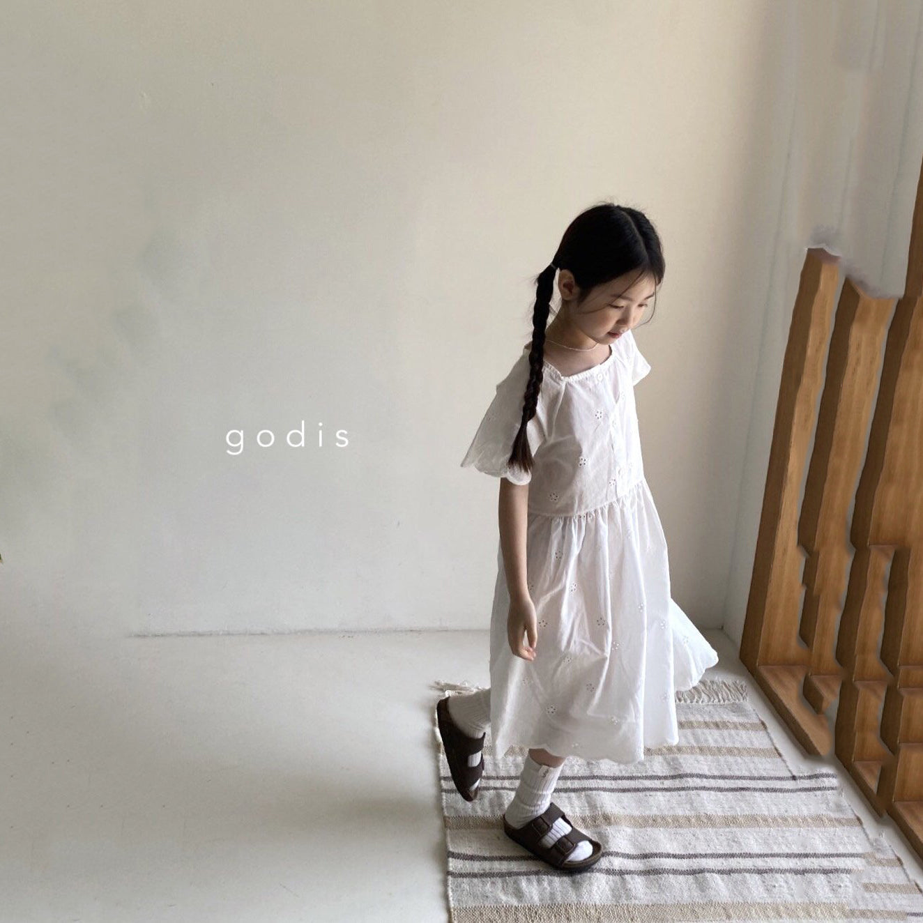 Girls White Embroidered Cotton Dress