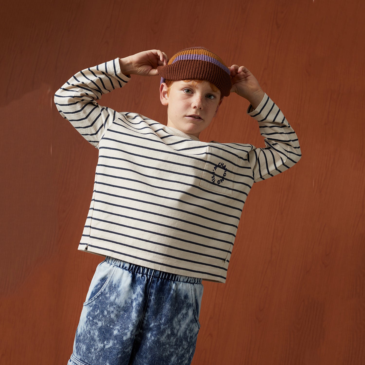 Boys & Girls Beige Stripes Cotton T-Shirt