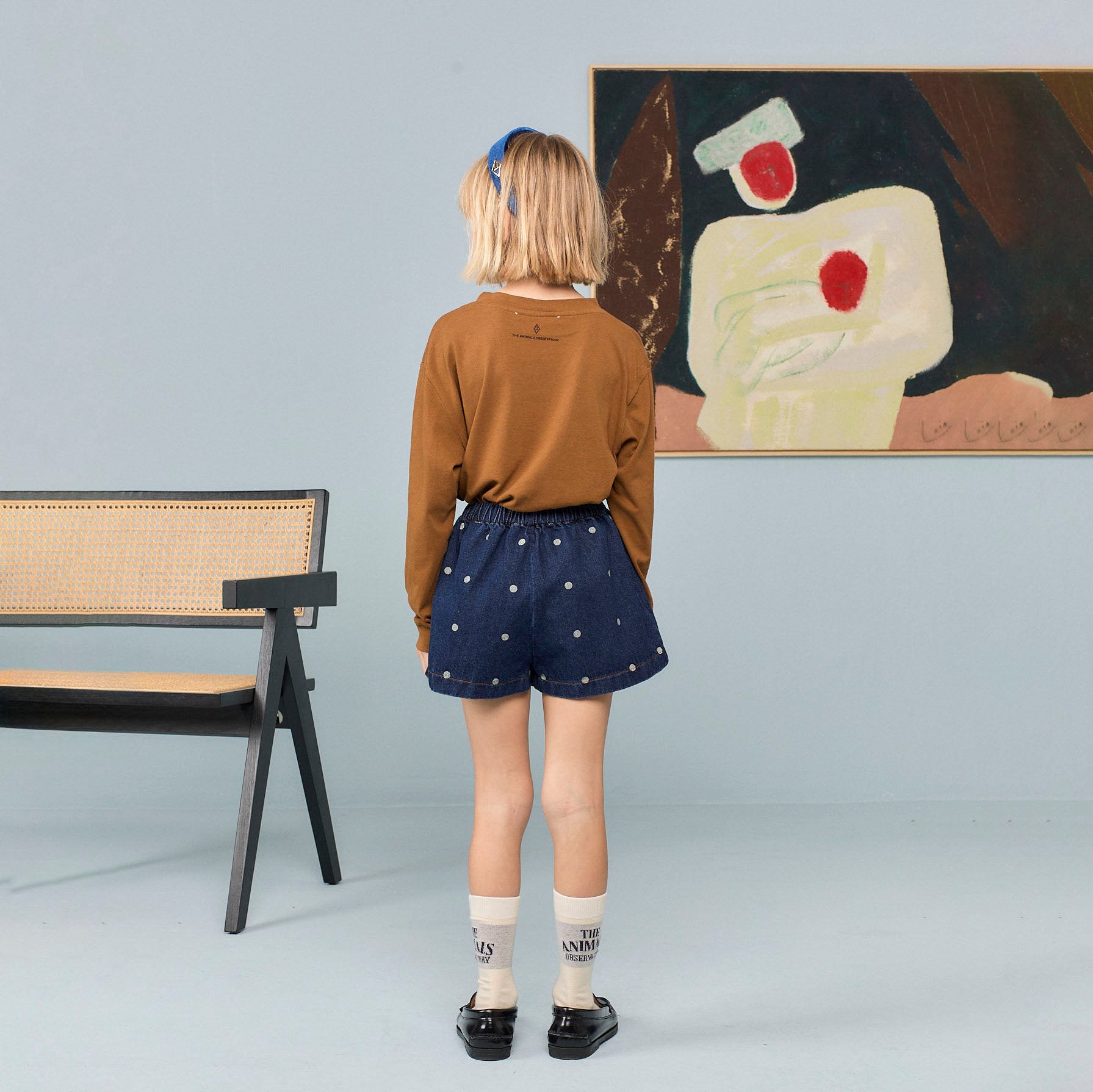 Girls Blue Dots Denim Skirt