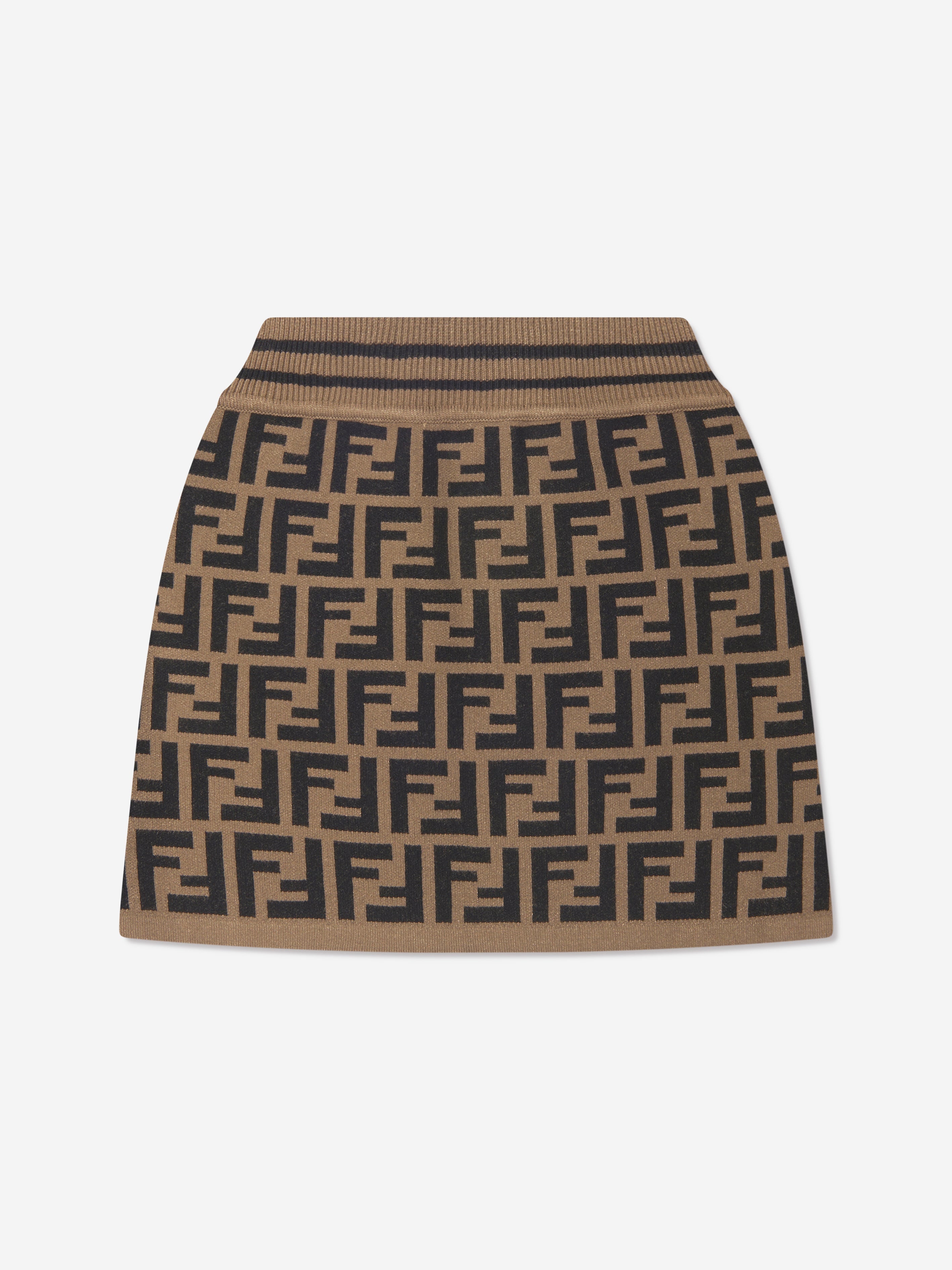 Girls FF Logo Knitted Skirt in Brown