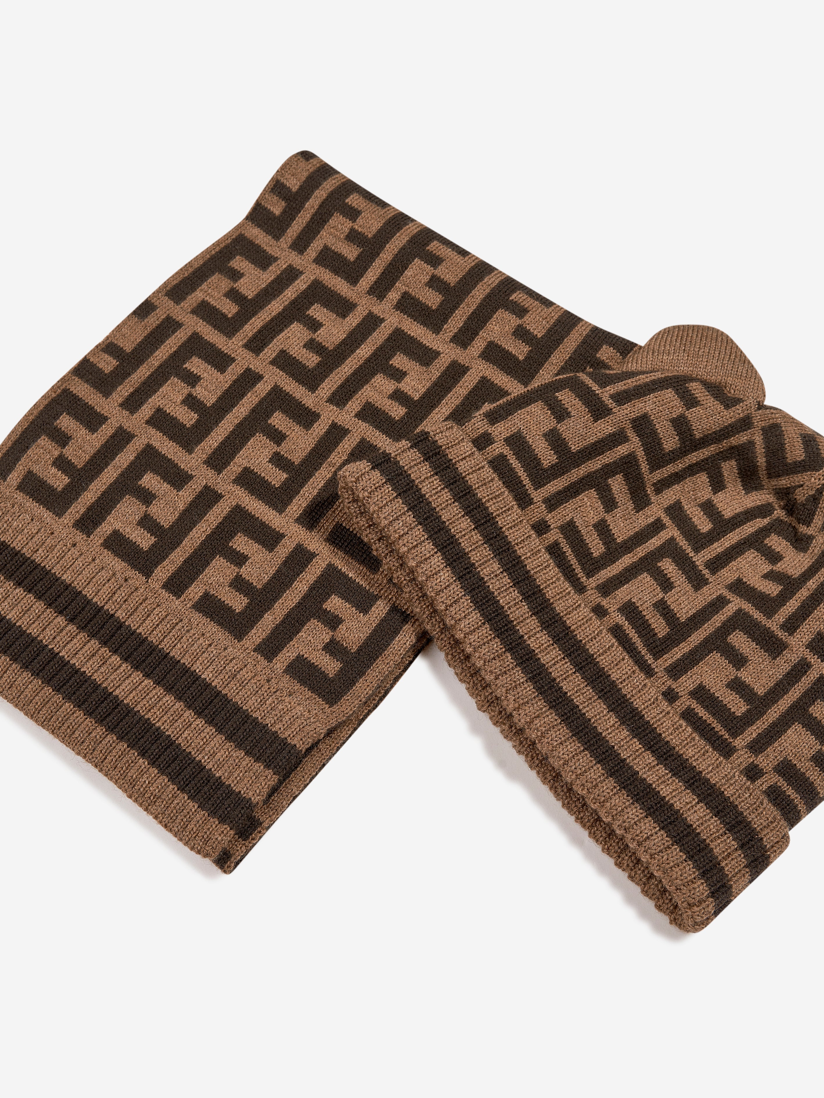 Baby Logo Hat and Scarf Set in Brown