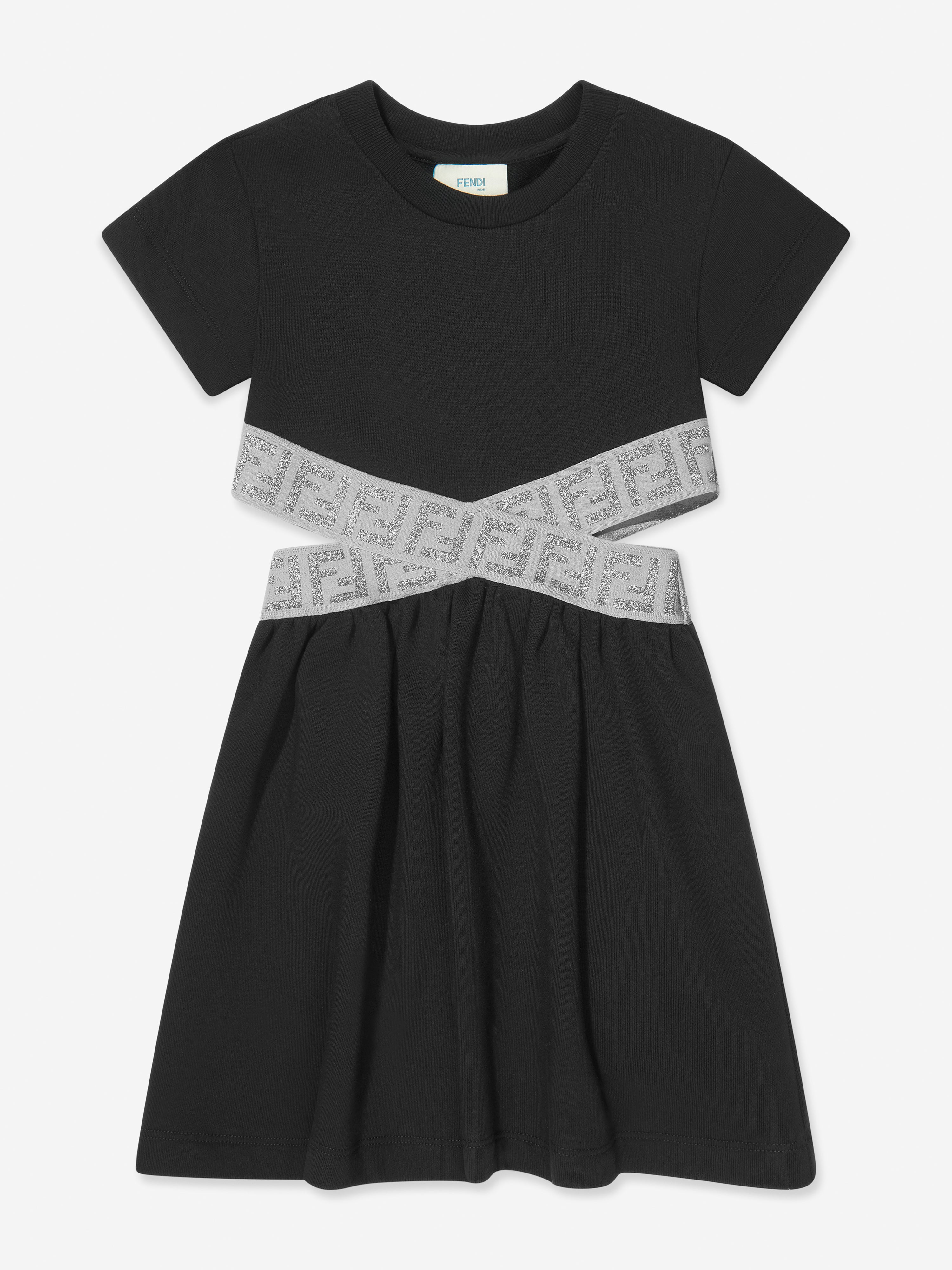 Girls FF Logo Waist Dress in Black