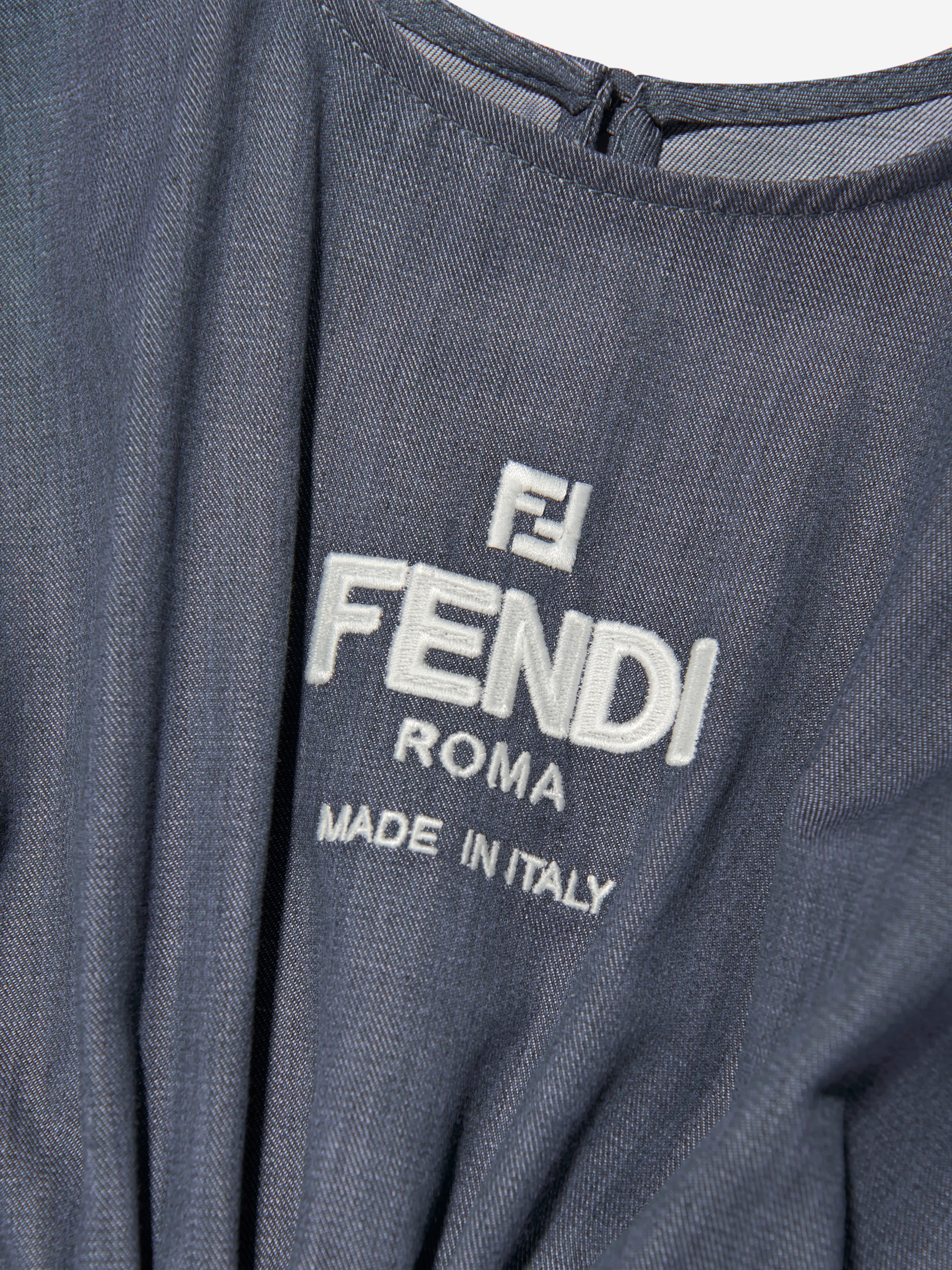 Girls Chambray FF Logo Dress in Blue