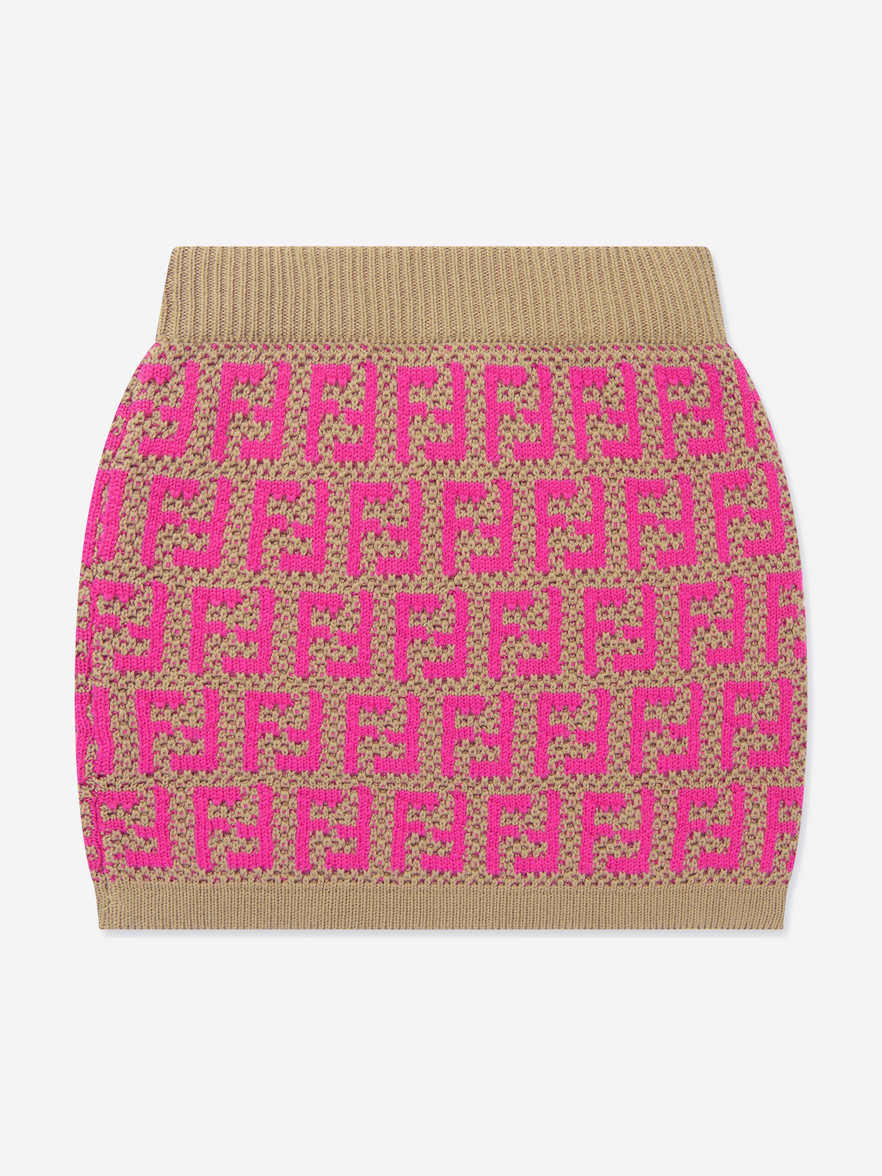 Girls Knitted FF Logo Skirt in Pink