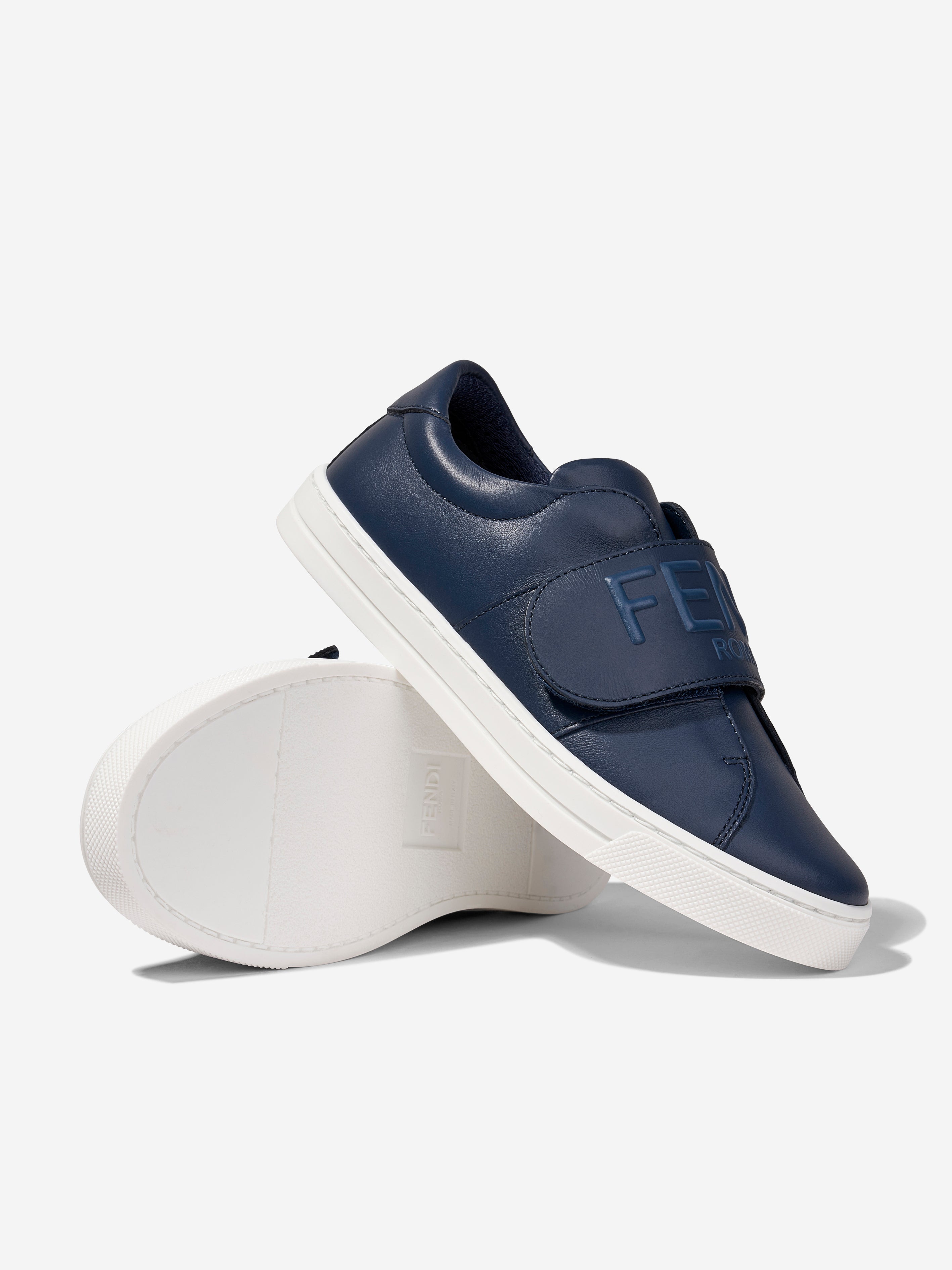 Kids Leather Logo Trainers in Navy