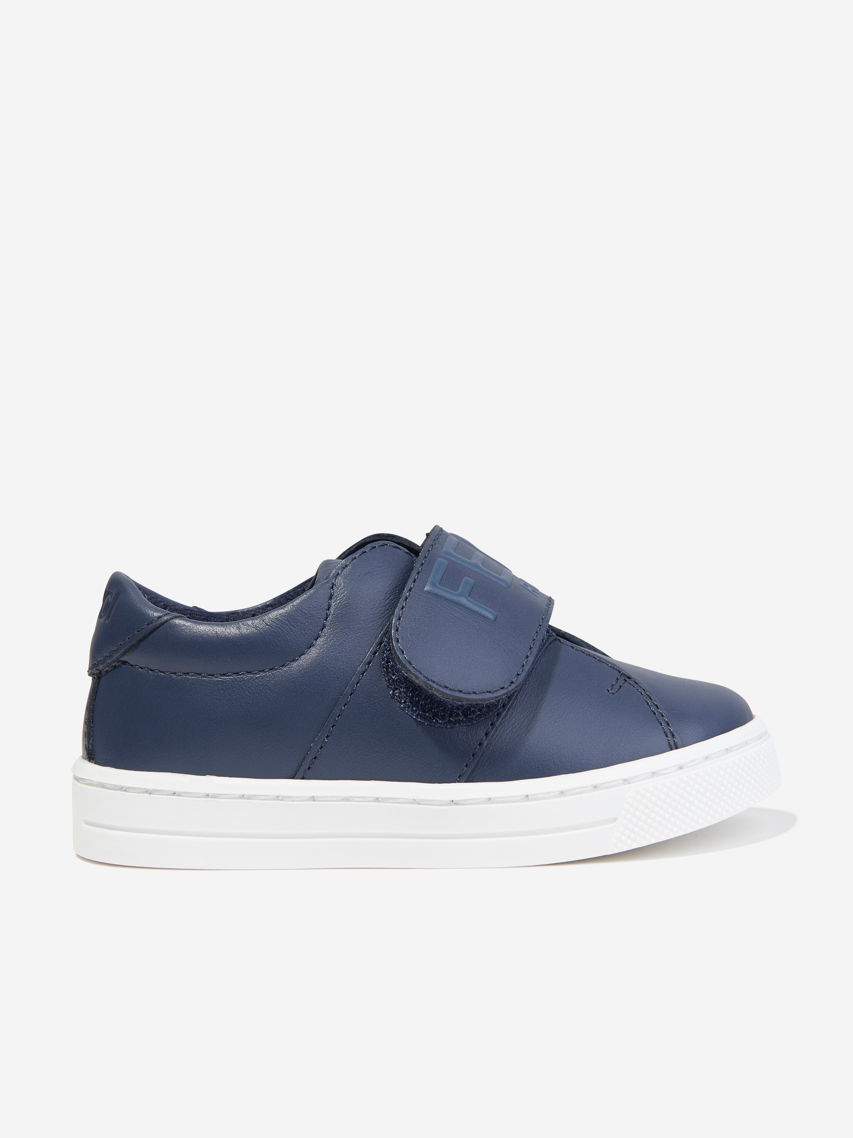 Kids Leather Logo Trainers in Navy