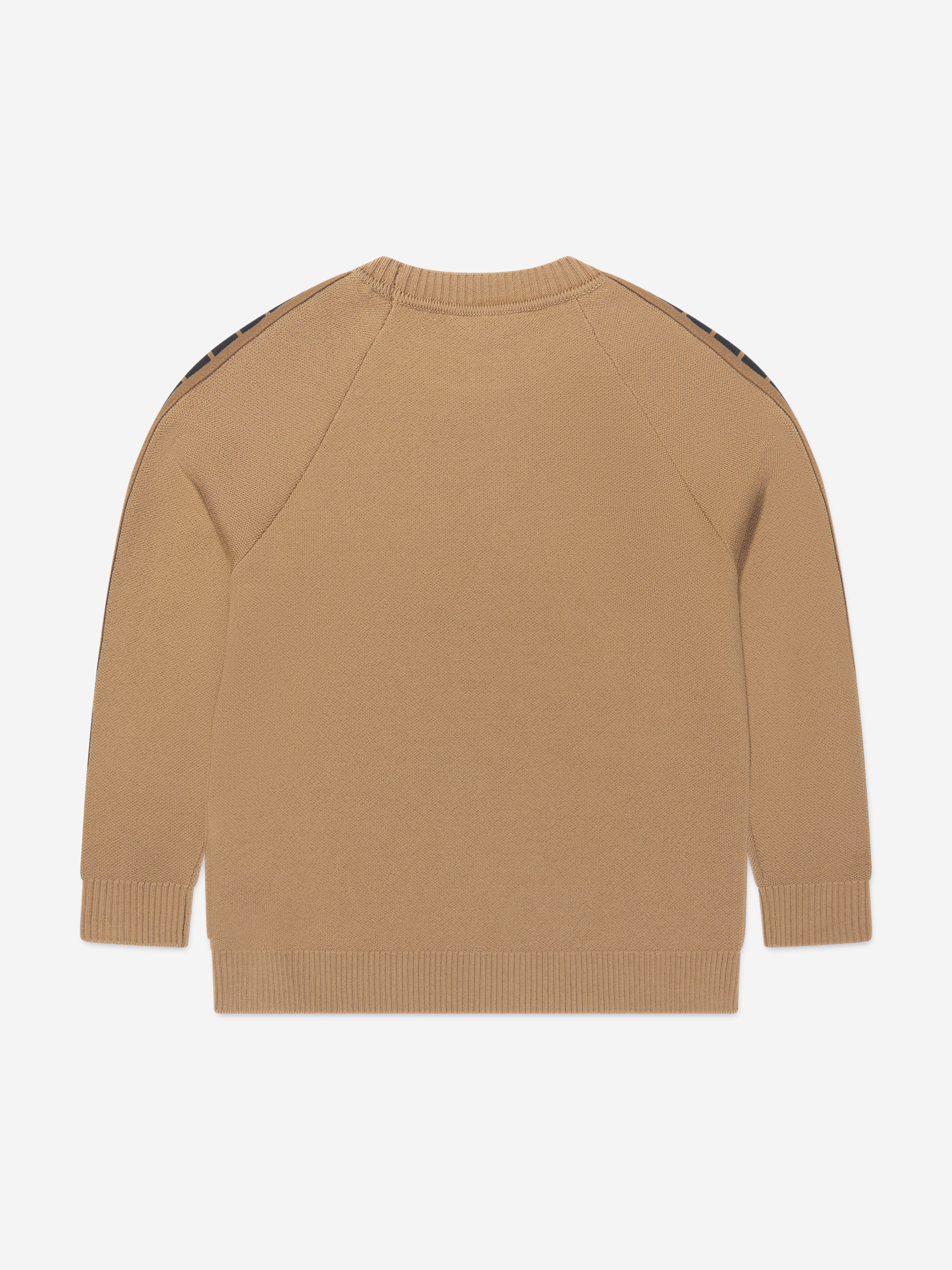 Kids Knitted Logo Taping Jumper in Brown