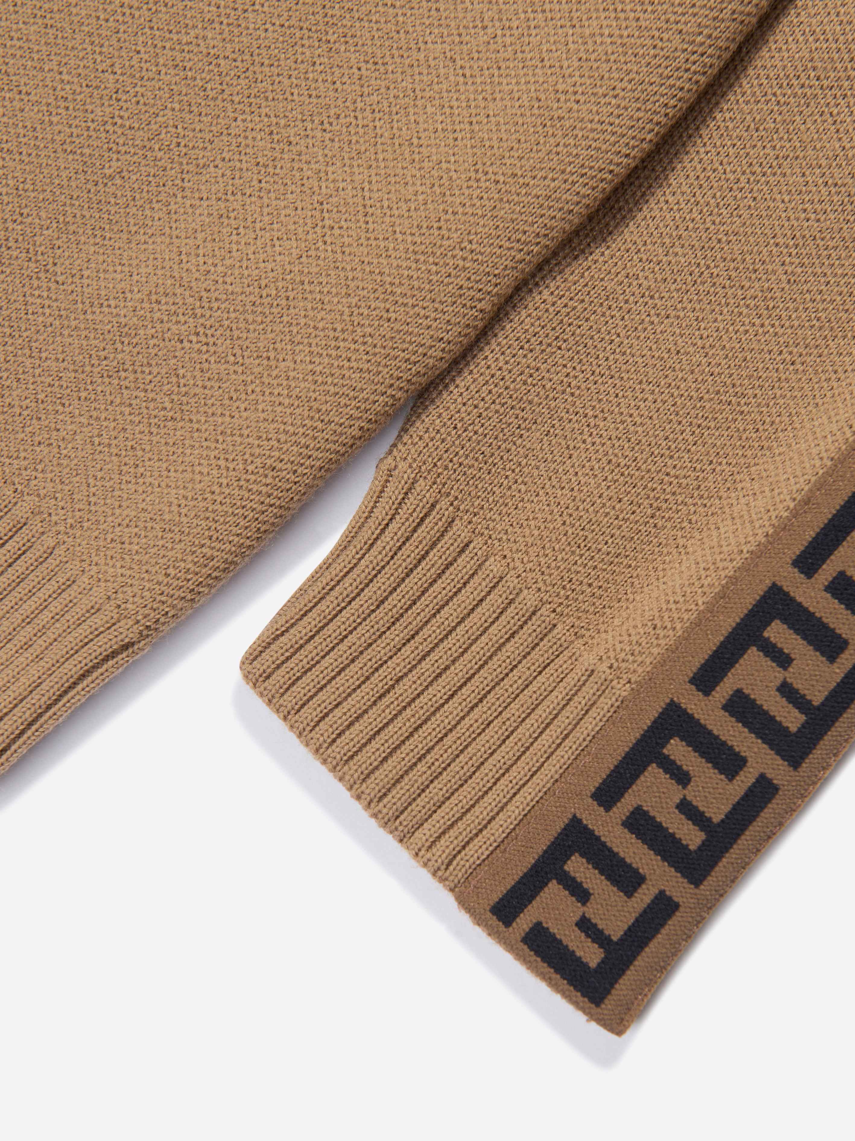 Kids Knitted Logo Taping Jumper in Brown
