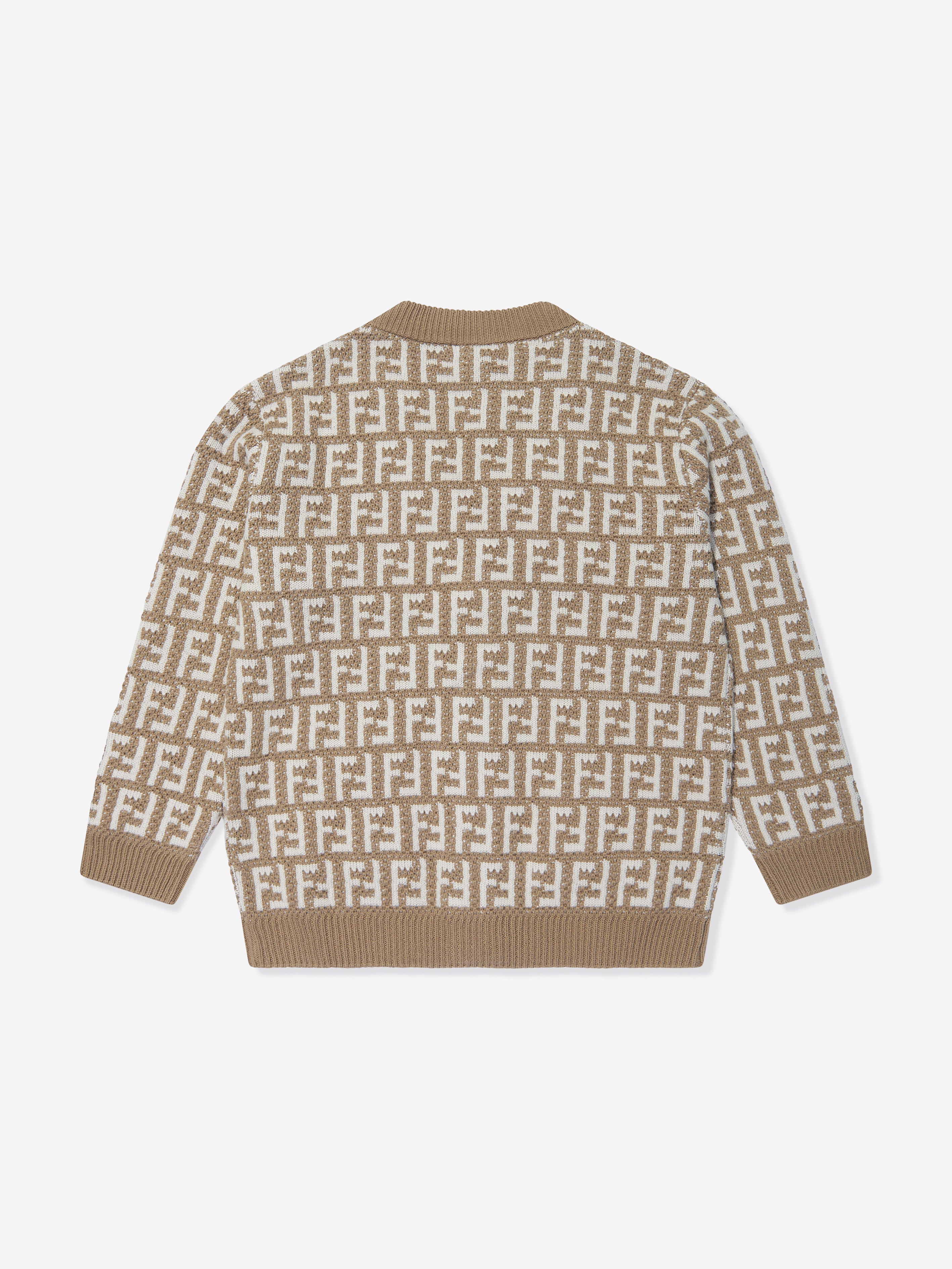 Kids Knitted FF Logo Cardigan in Beige