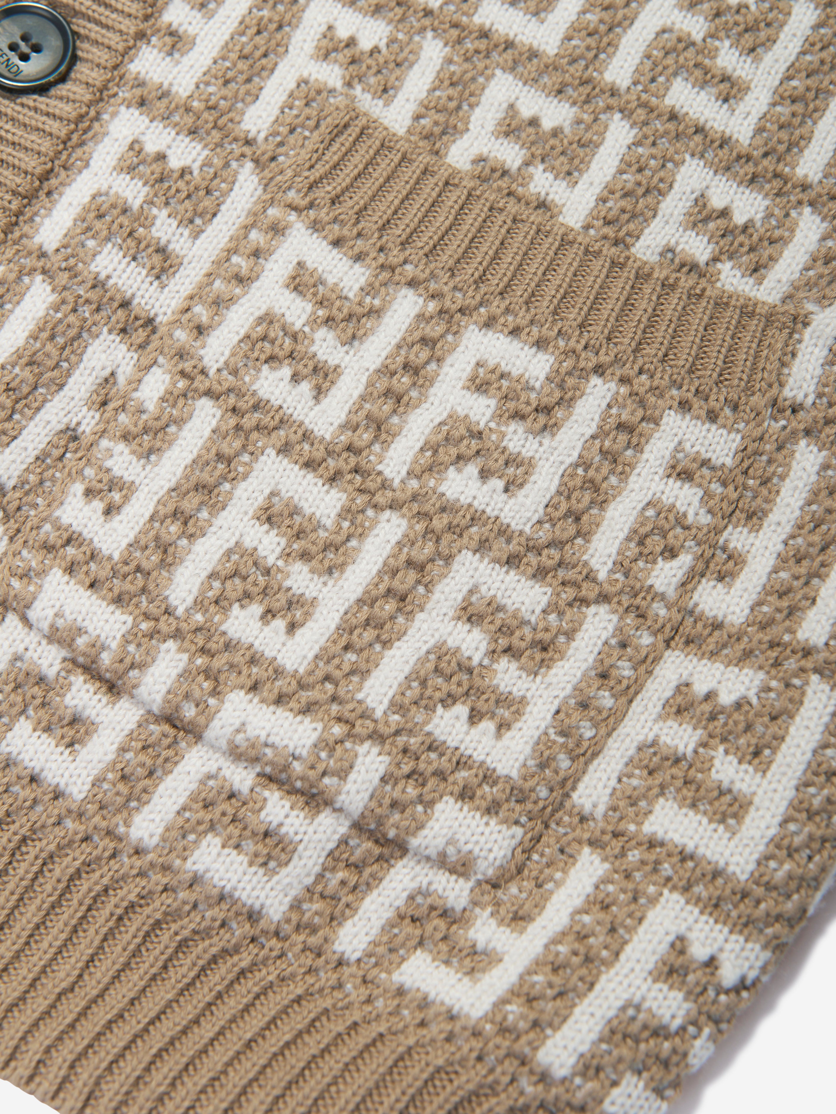 Kids Knitted FF Logo Cardigan in Beige