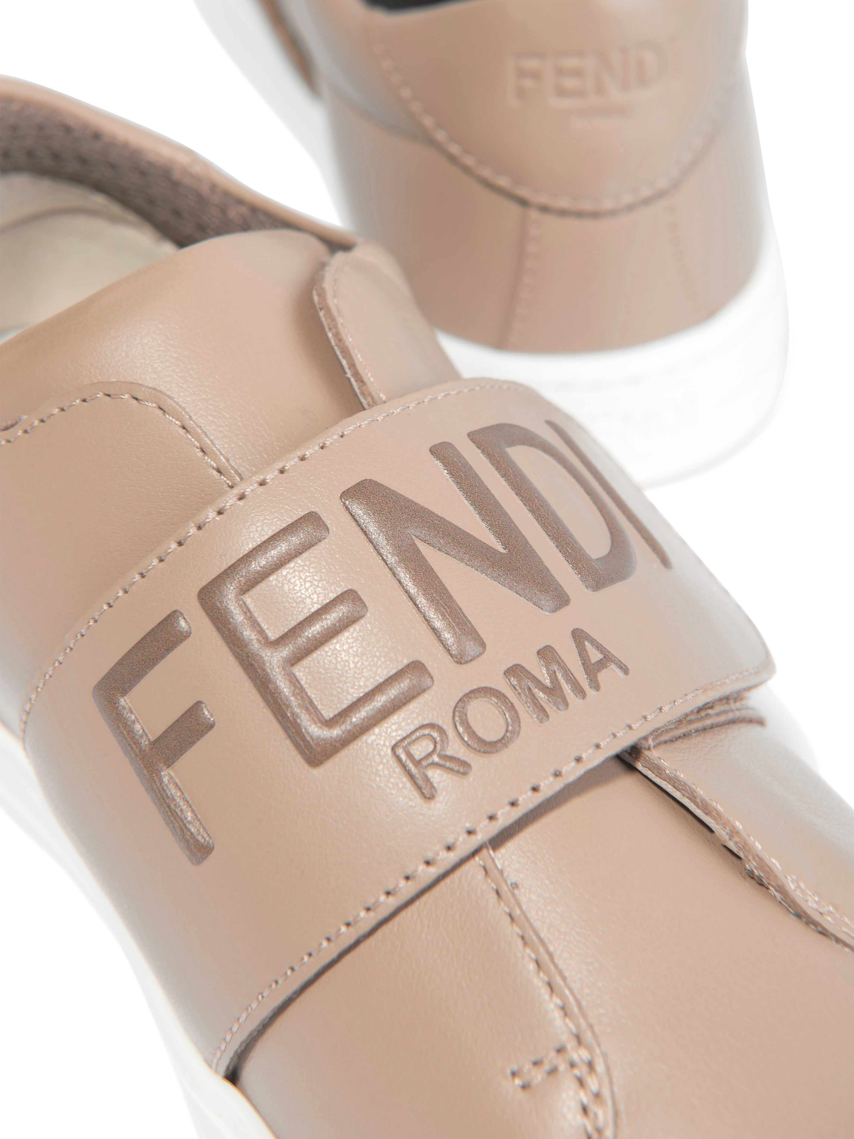 Kids Leather Logo Trainers in Beige