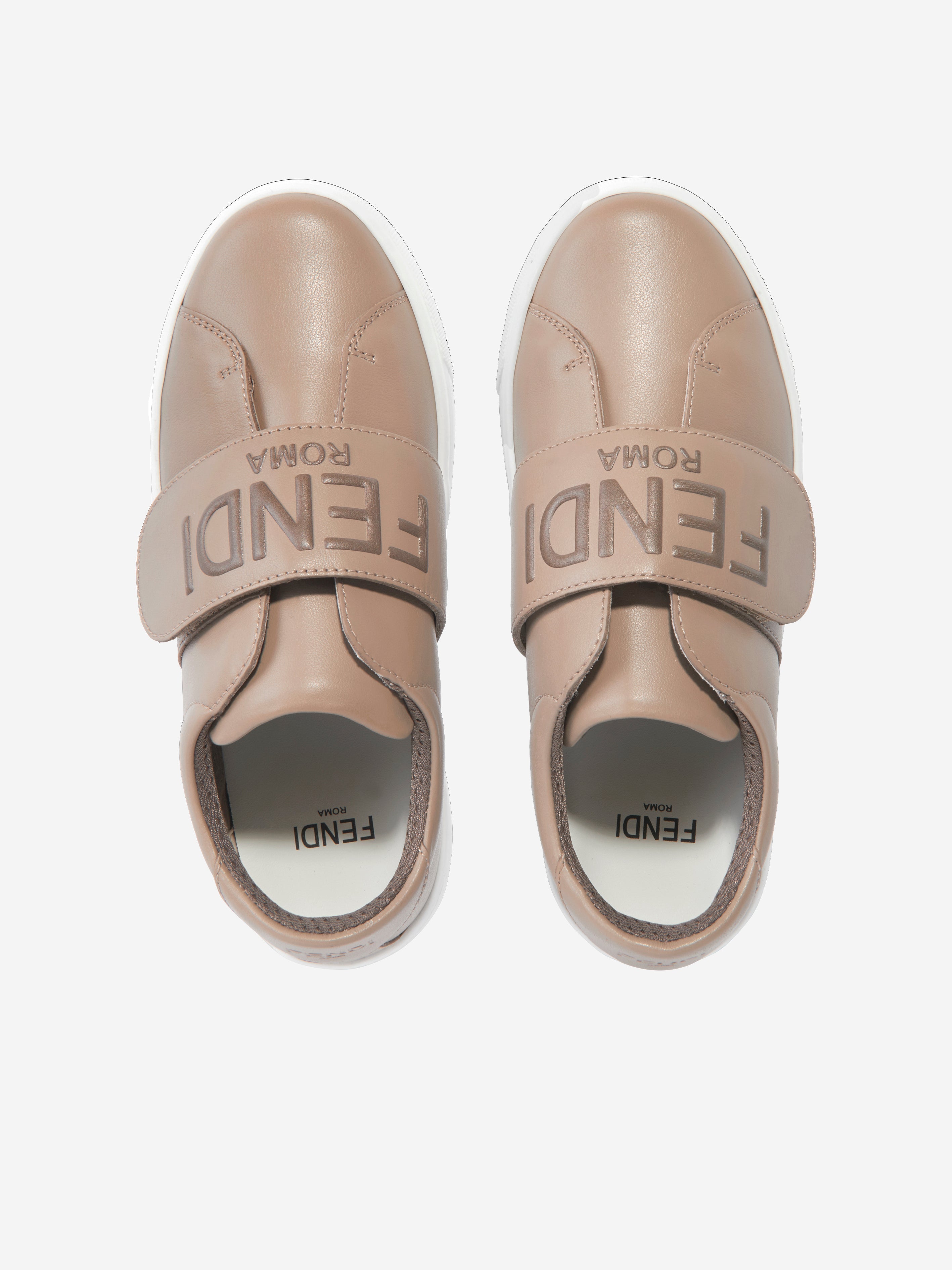 Kids Leather Logo Trainers in Beige