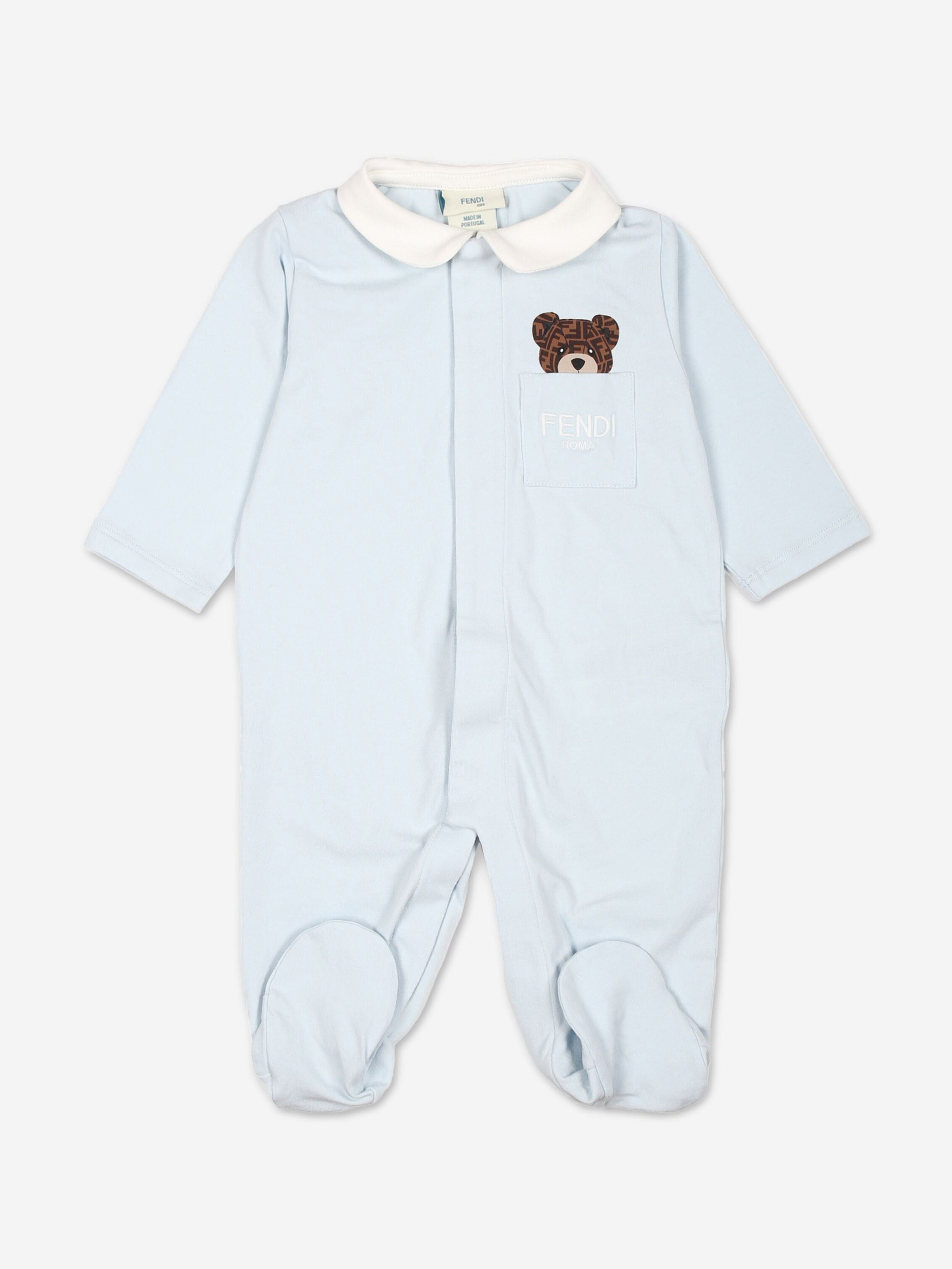 Fendi Baby Boys Bear Babygrow Gift Set in Blue