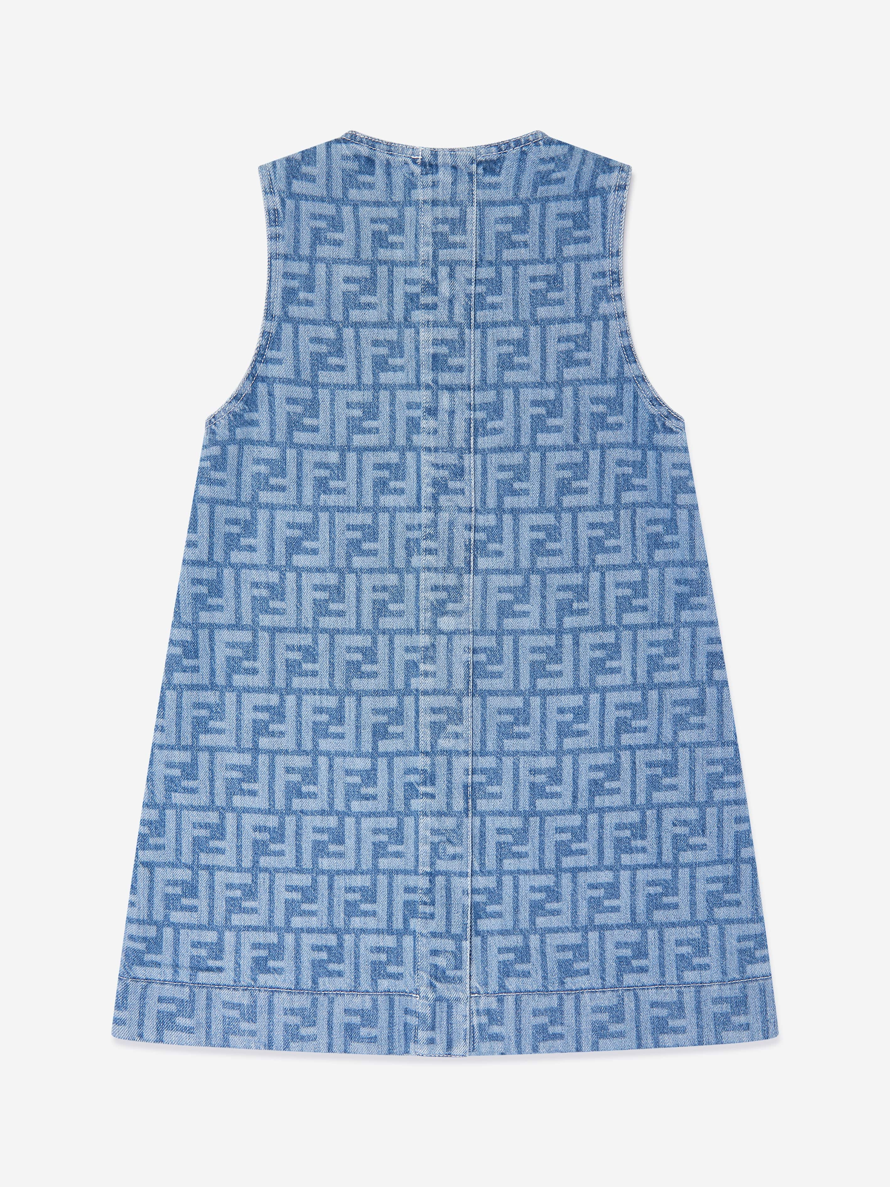 Girls Denim Logo Dress in Blue