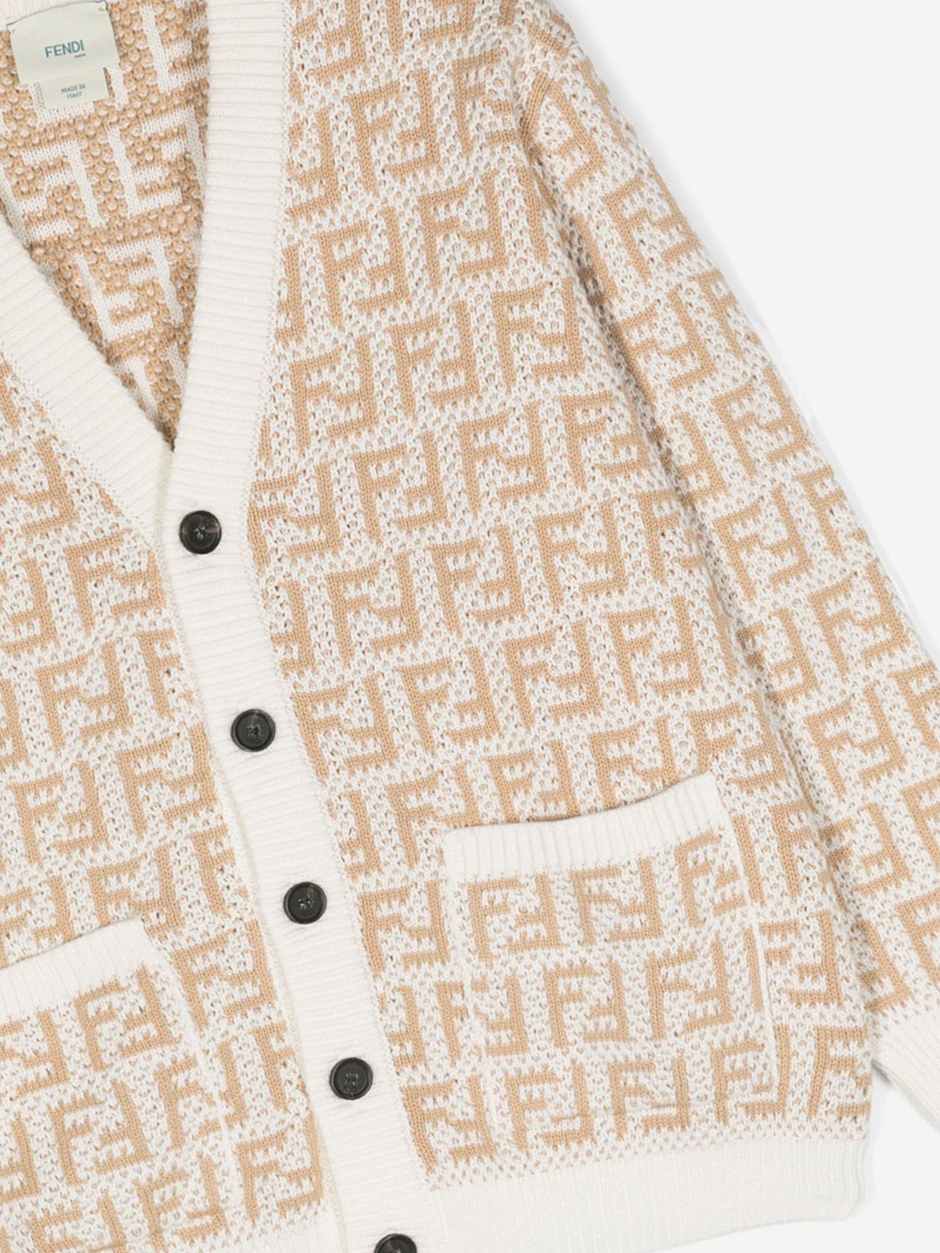 Kids FF Logo Cardigan in Beige