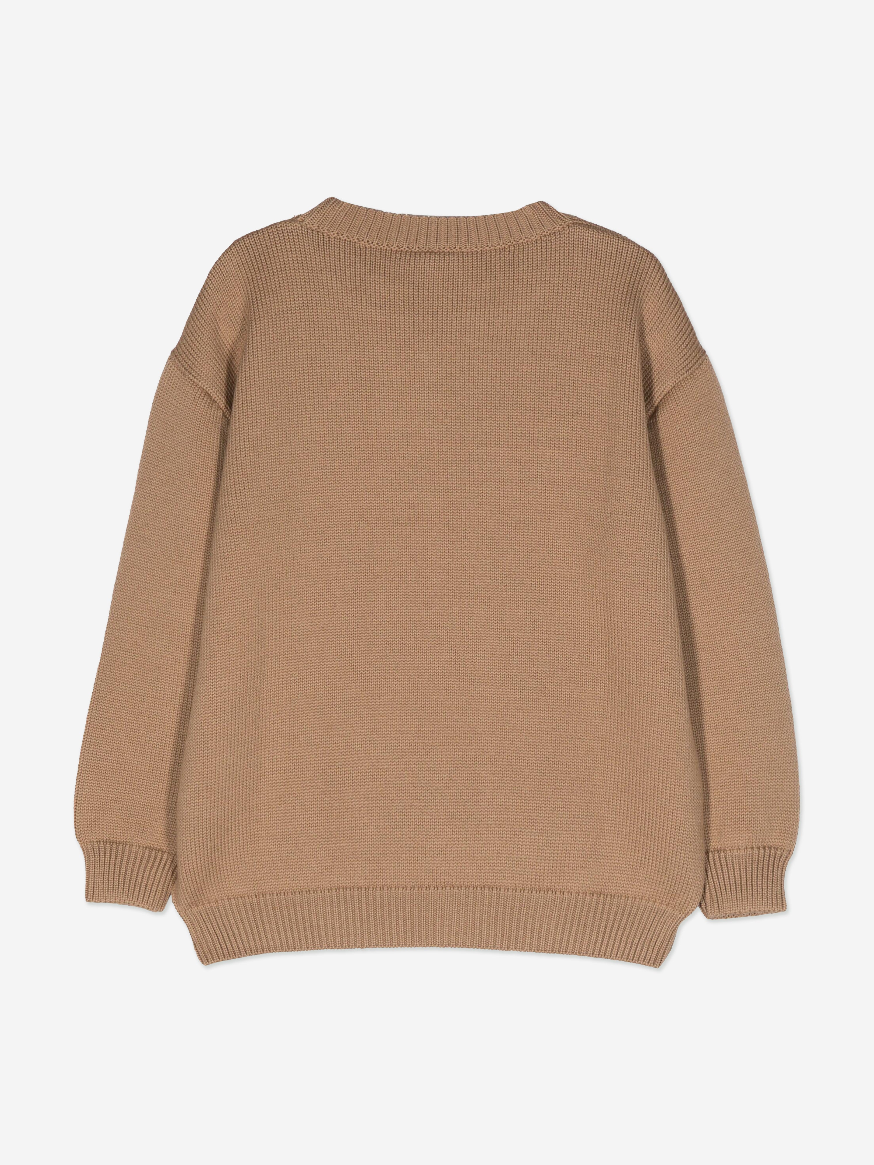 Kids Wool Knitted Logo Jumper in Brown