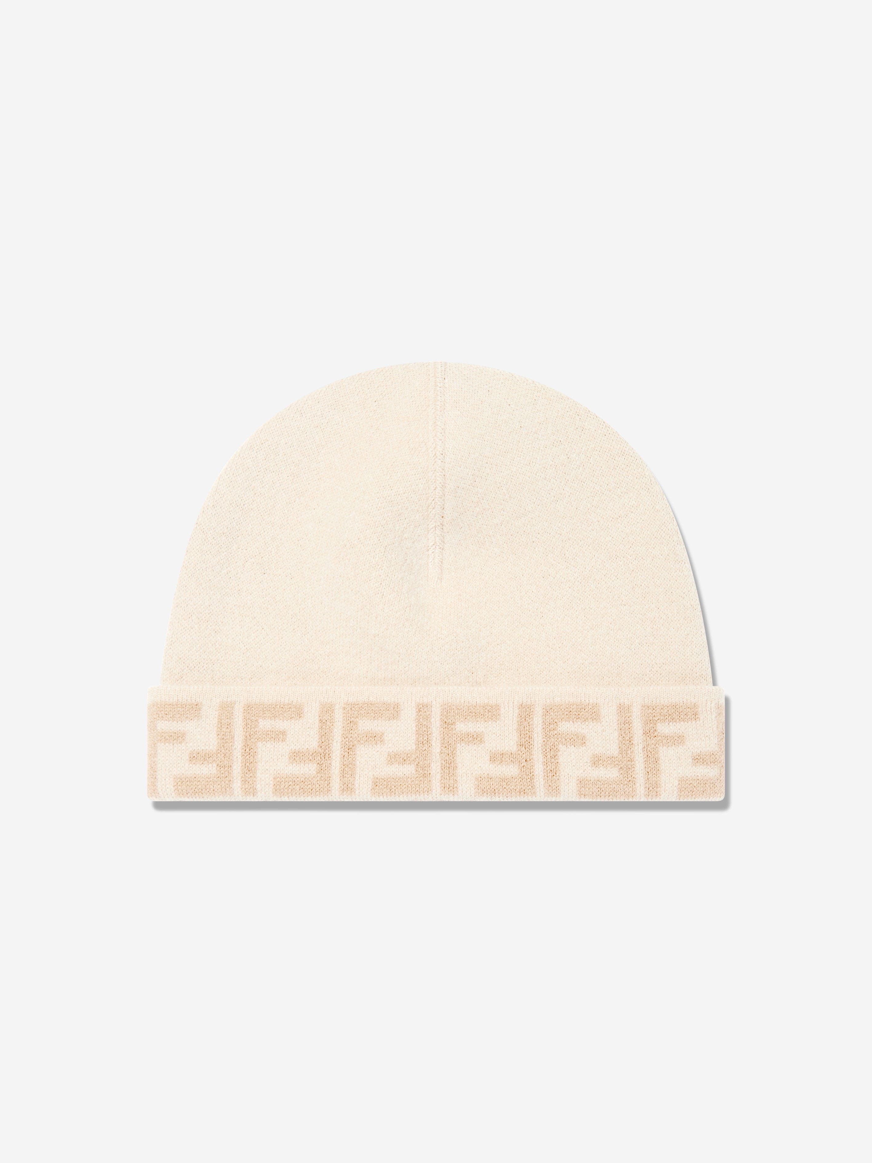 Fendi Kids FF Reversible Beanie Hat in Beige