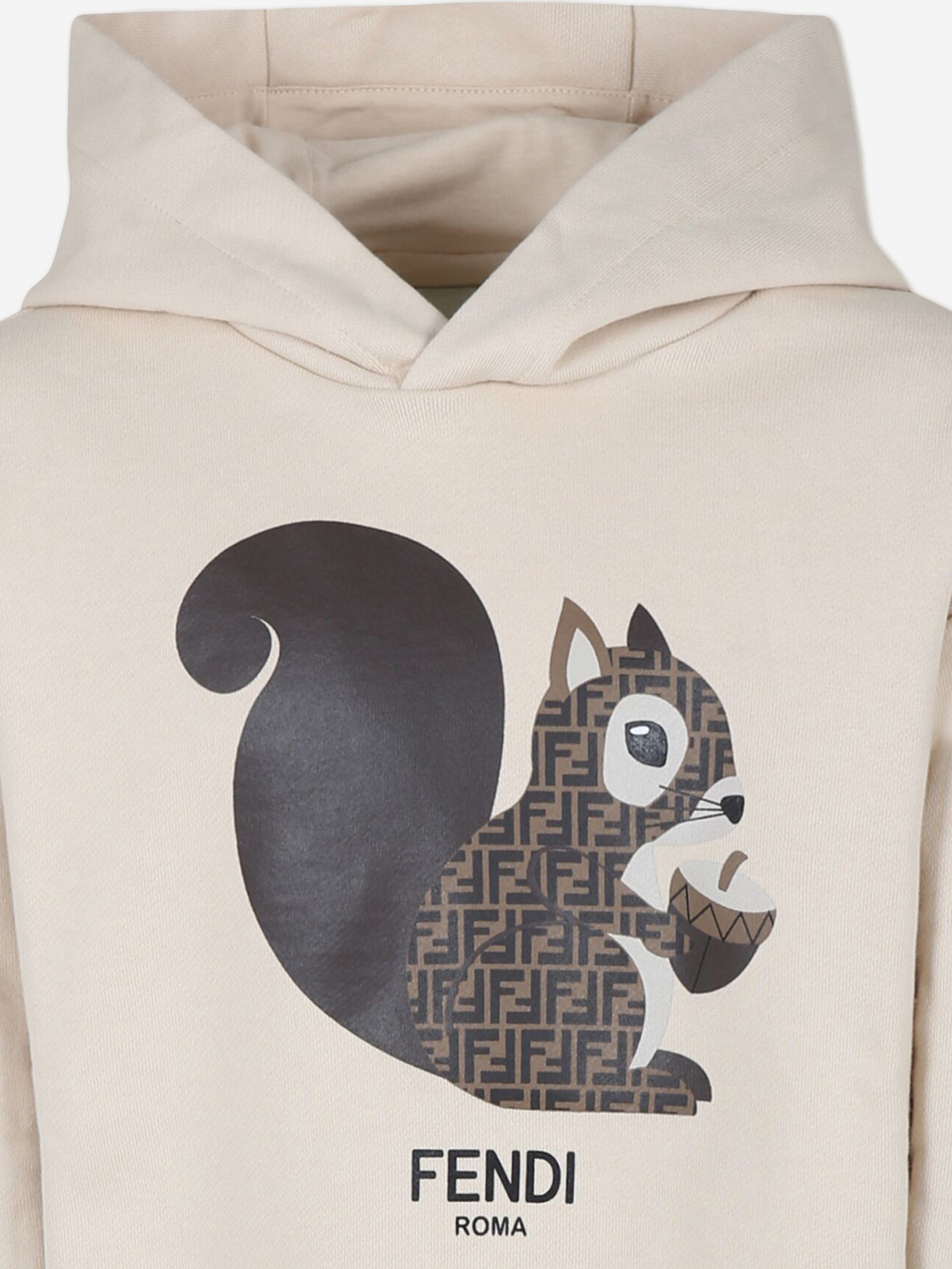 Fendi Kids Squirrel Hoodie in Beige