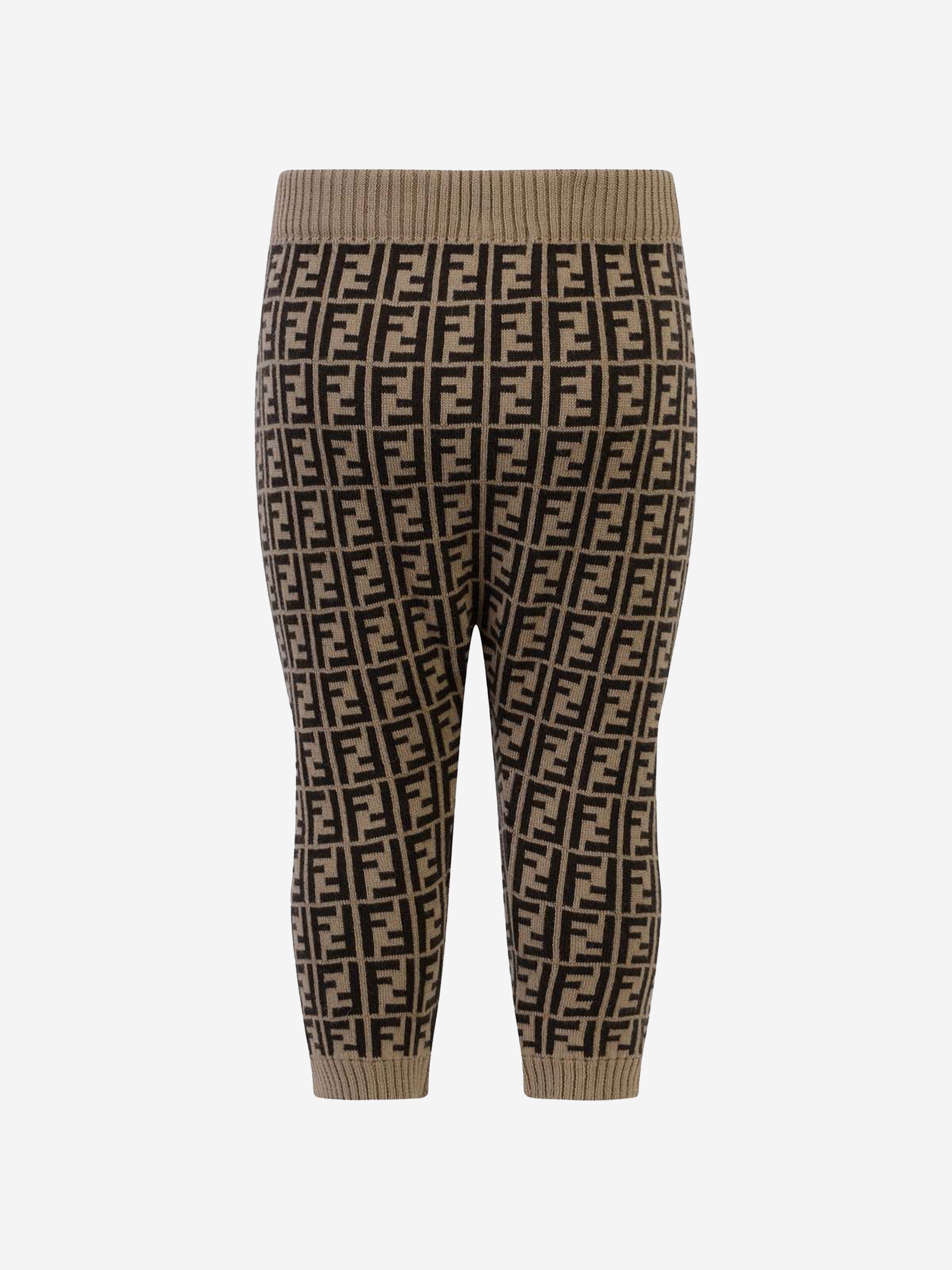 Fendi Baby Brown Cotton & Cashmere Logo Bottoms