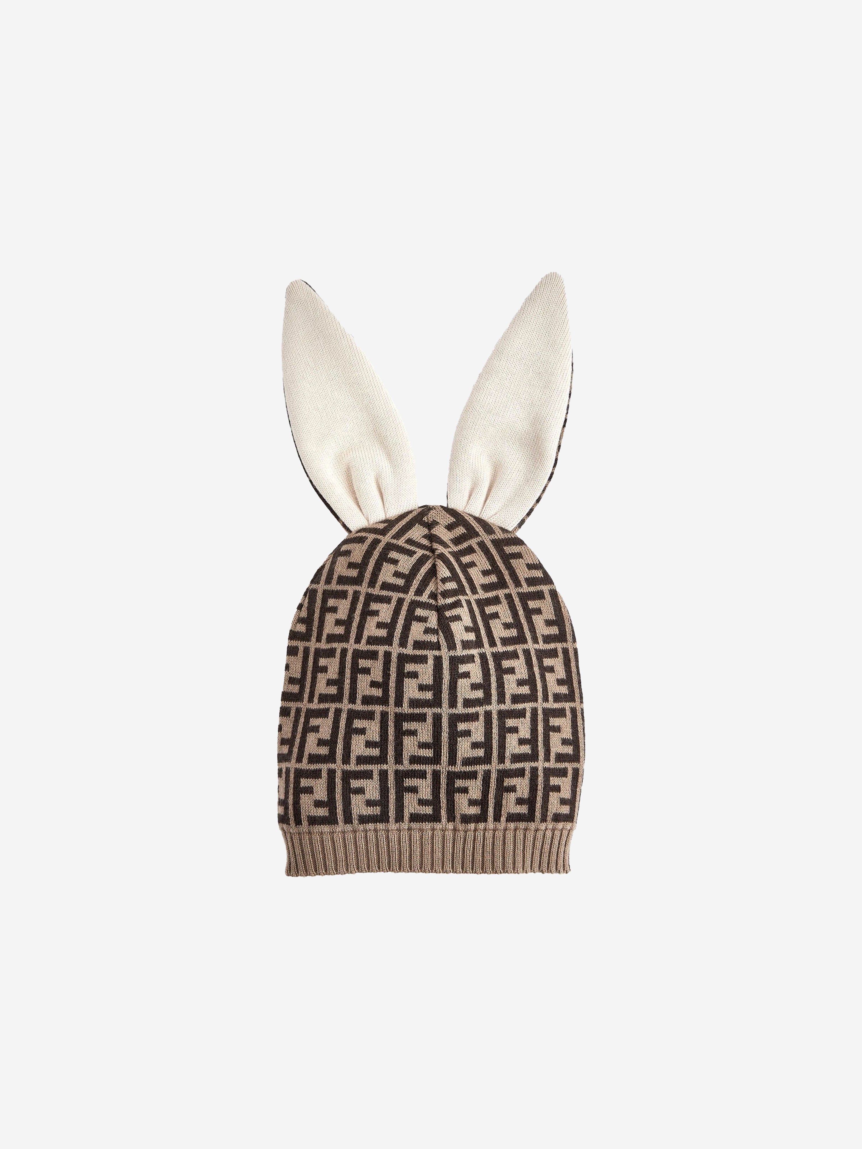 Baby Cashmere Logo Bunny Hat in Brown