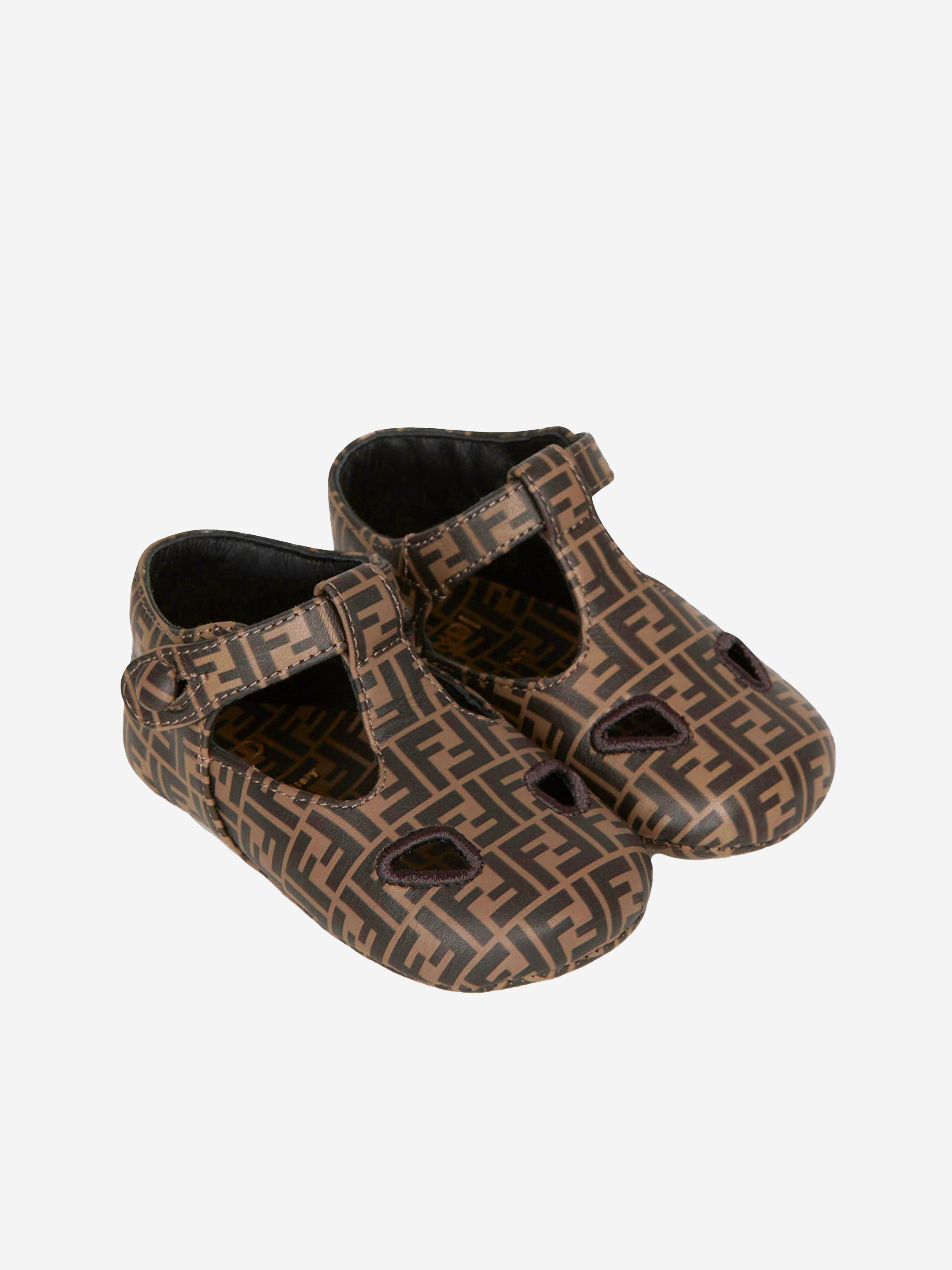 Baby Leather FF Logo Sandals in Brown