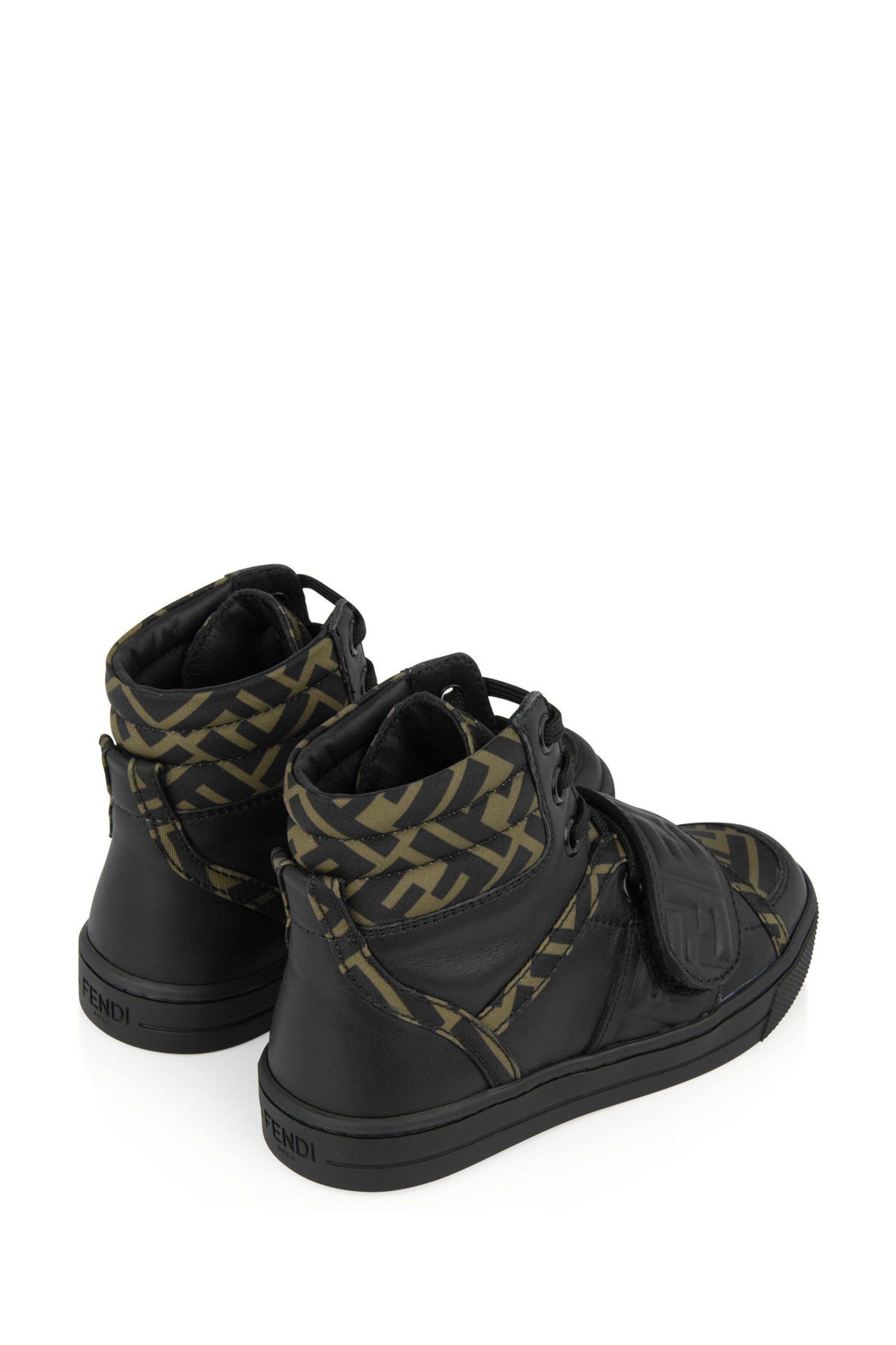 Fendi Kids Black & Brown Leather High Top Logo Trainers