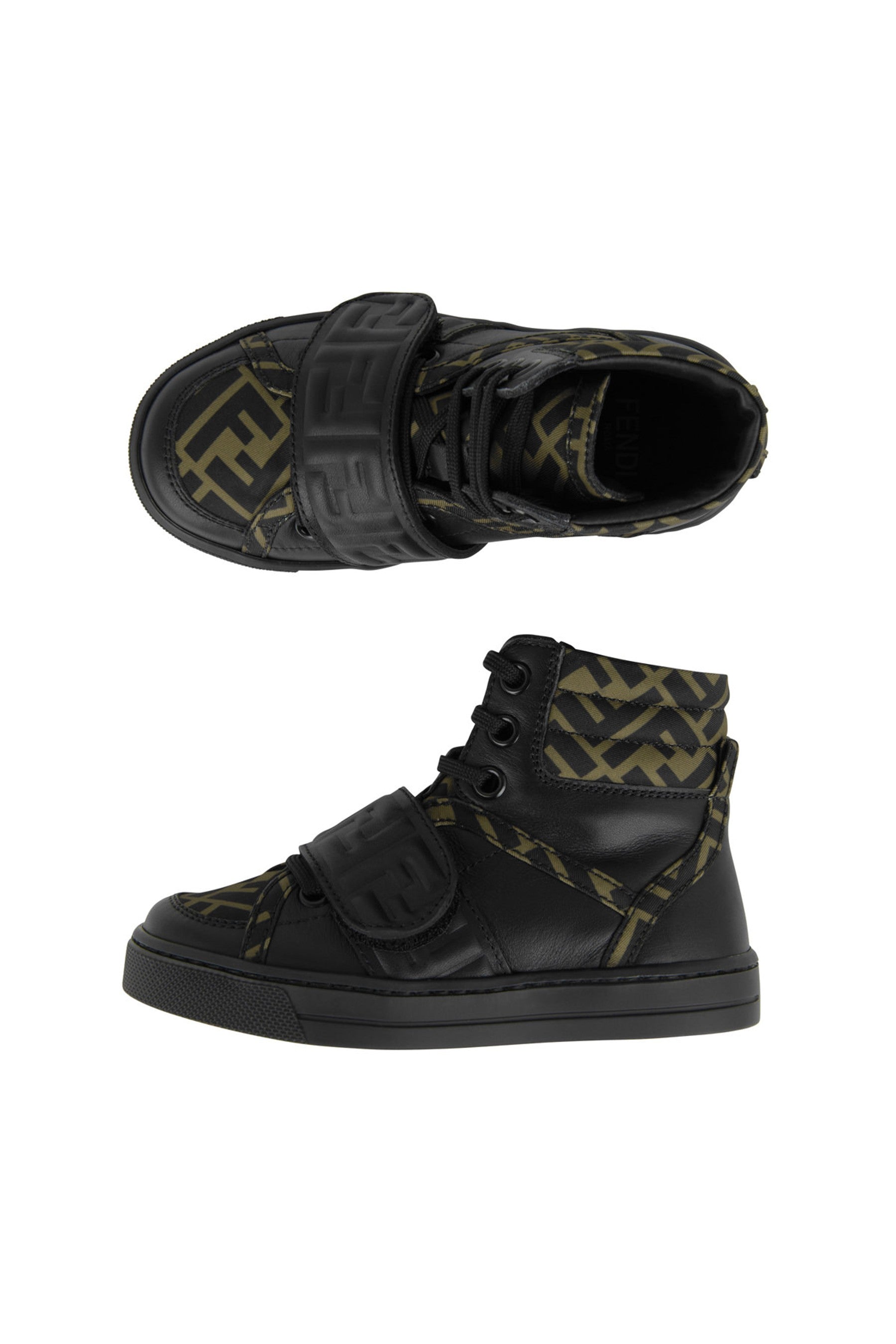Fendi Kids Black & Brown Leather High Top Logo Trainers