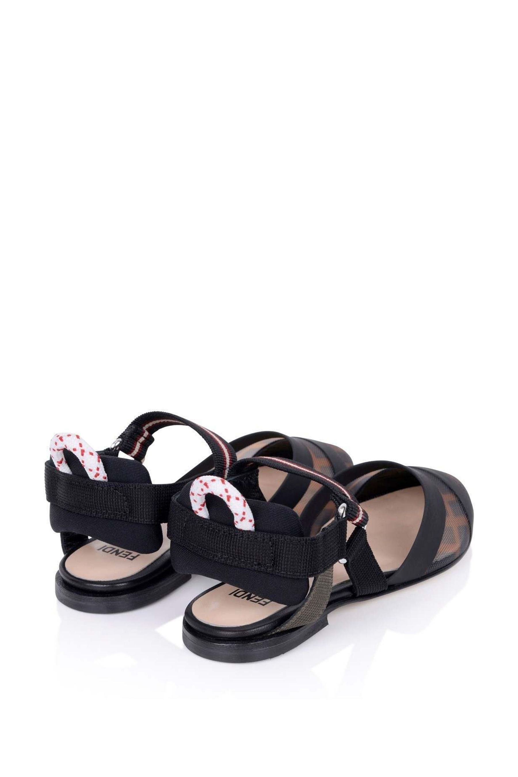 Fendi Girls Black & Brown Logo Sandals
